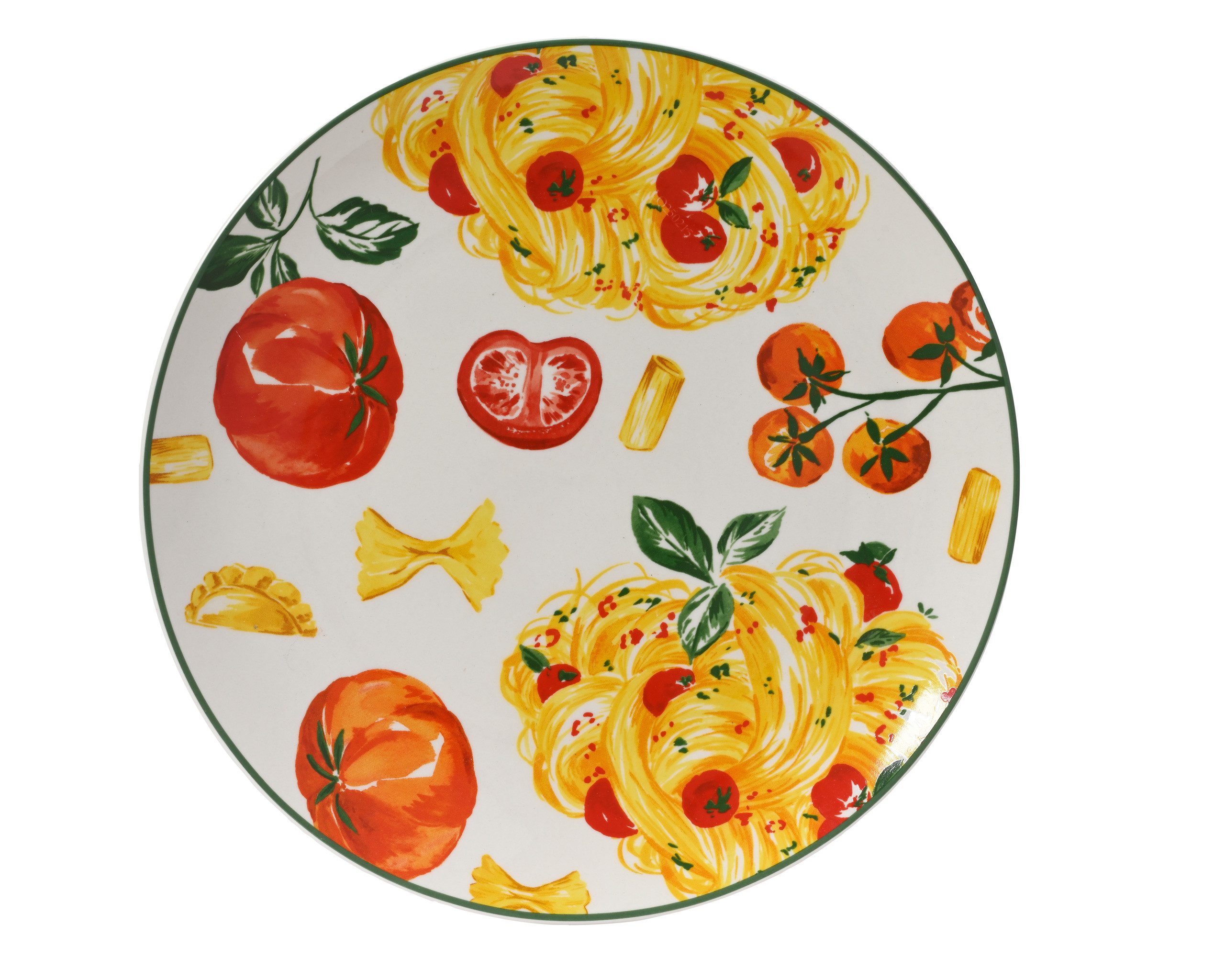 Decoris season decorations Teller, Teller Porzellan 26,9x2,7cm mit Pasta Motiv Weiß Rot Gelb Grün