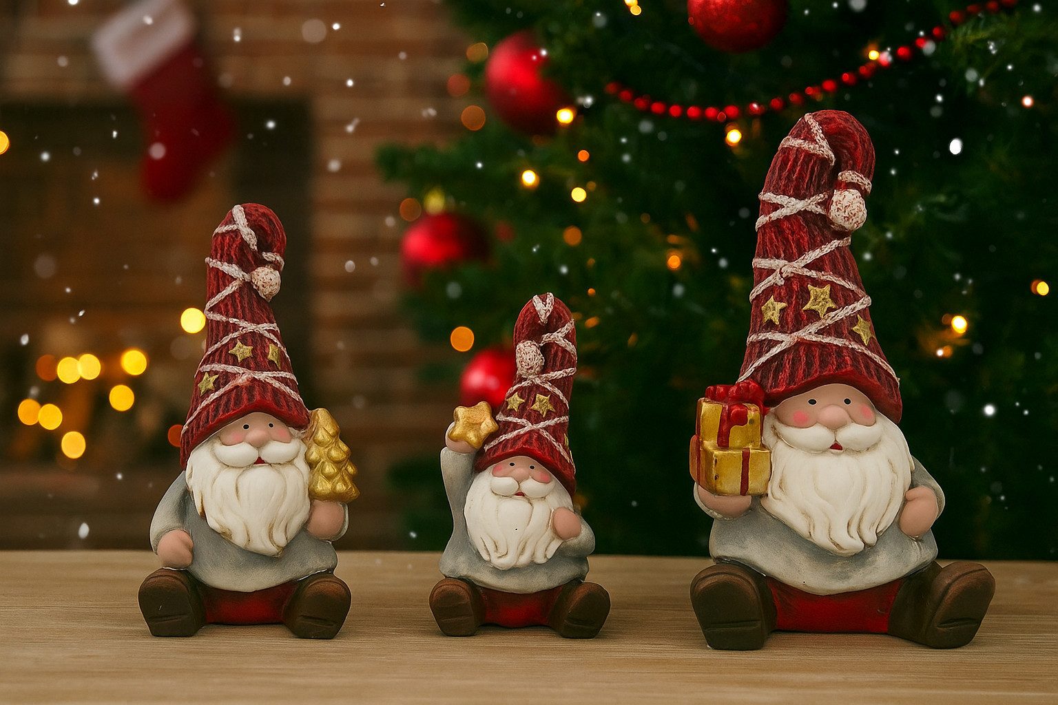 Geschenk-Himmel Dekofigur Weihnachtsmann 3er Set Nikolaus sitzend mit roter Mütze