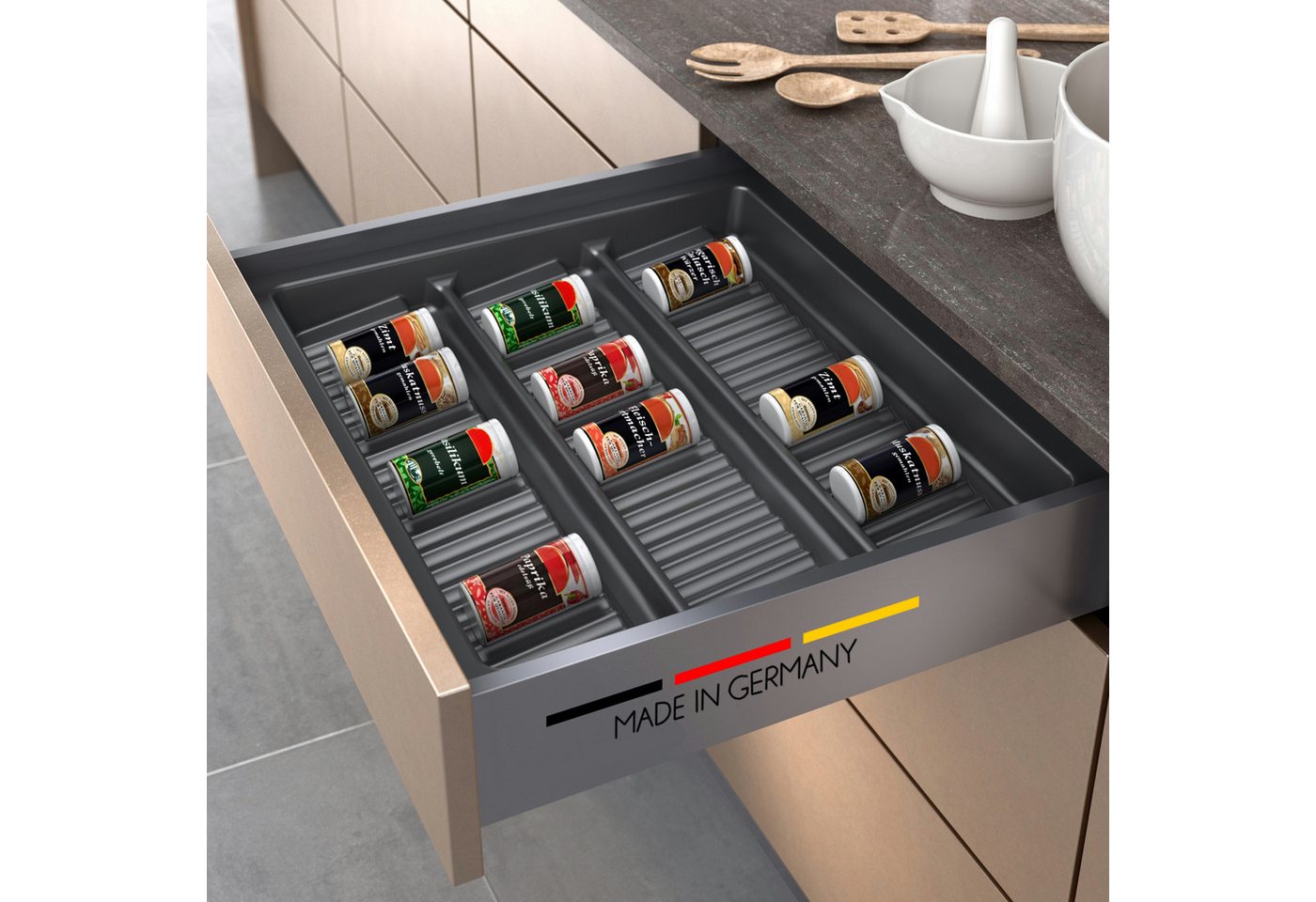 Spetebo Schubladeneinsatz für Gewürze für Küchenschubladen der ideale Küchen-Organizer (Anzahl, 1 St., Stück), Made in Germany