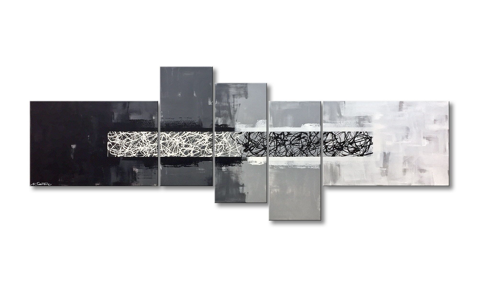 WandbilderXXL XXL-Wandbild From Black To White 230 x 90 cm, Abstraktes Gemälde, handgemaltes Unikat