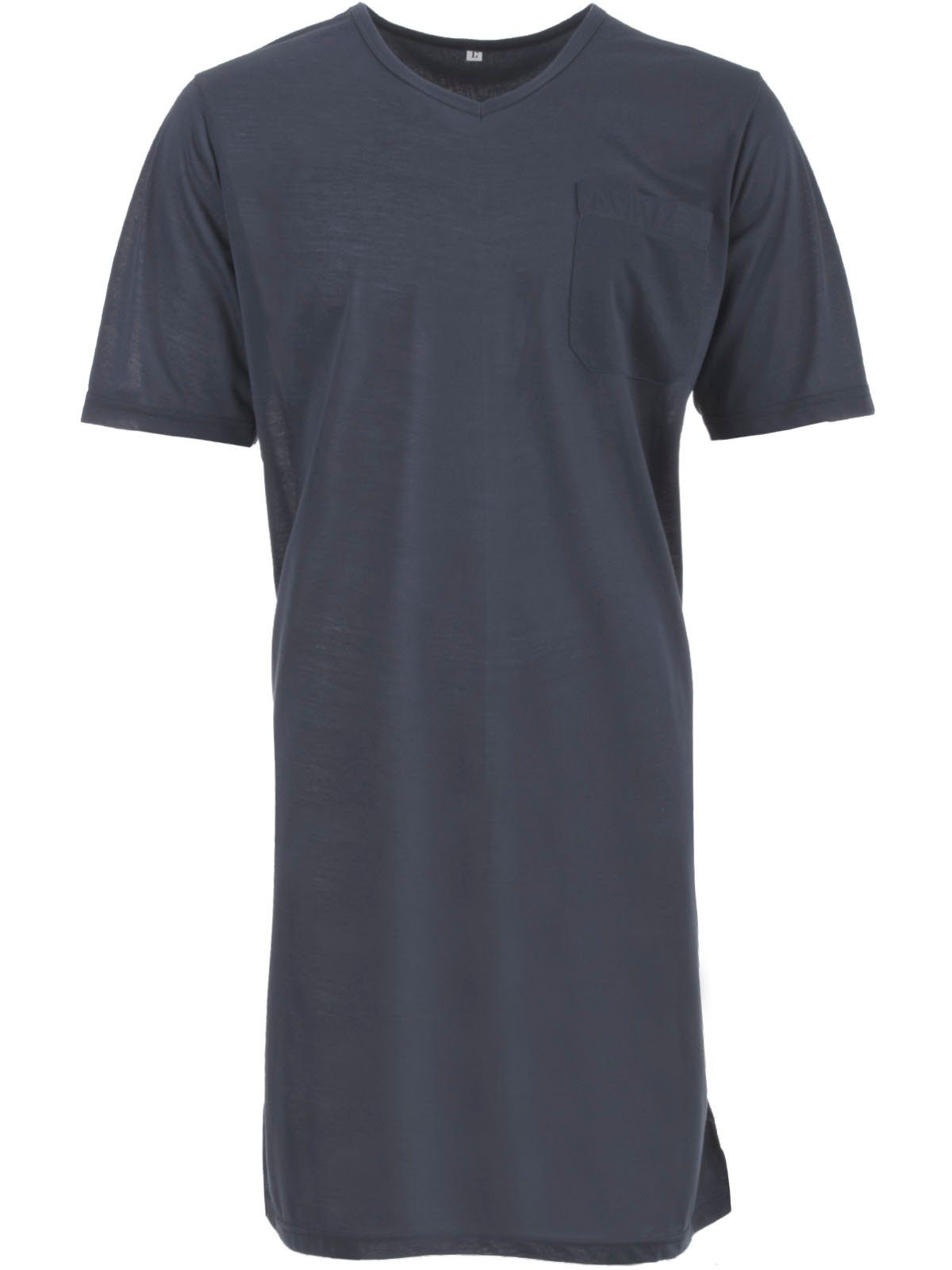 Uni V-Ausschnitt Lucky - Nachthemd anthrazit Kurzarm Nachthemd