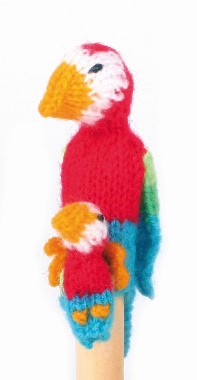 El Puente Fingerpuppe Gestrickte Fingerpuppe "Papagei mit Kind", Handmade, Fair Trade