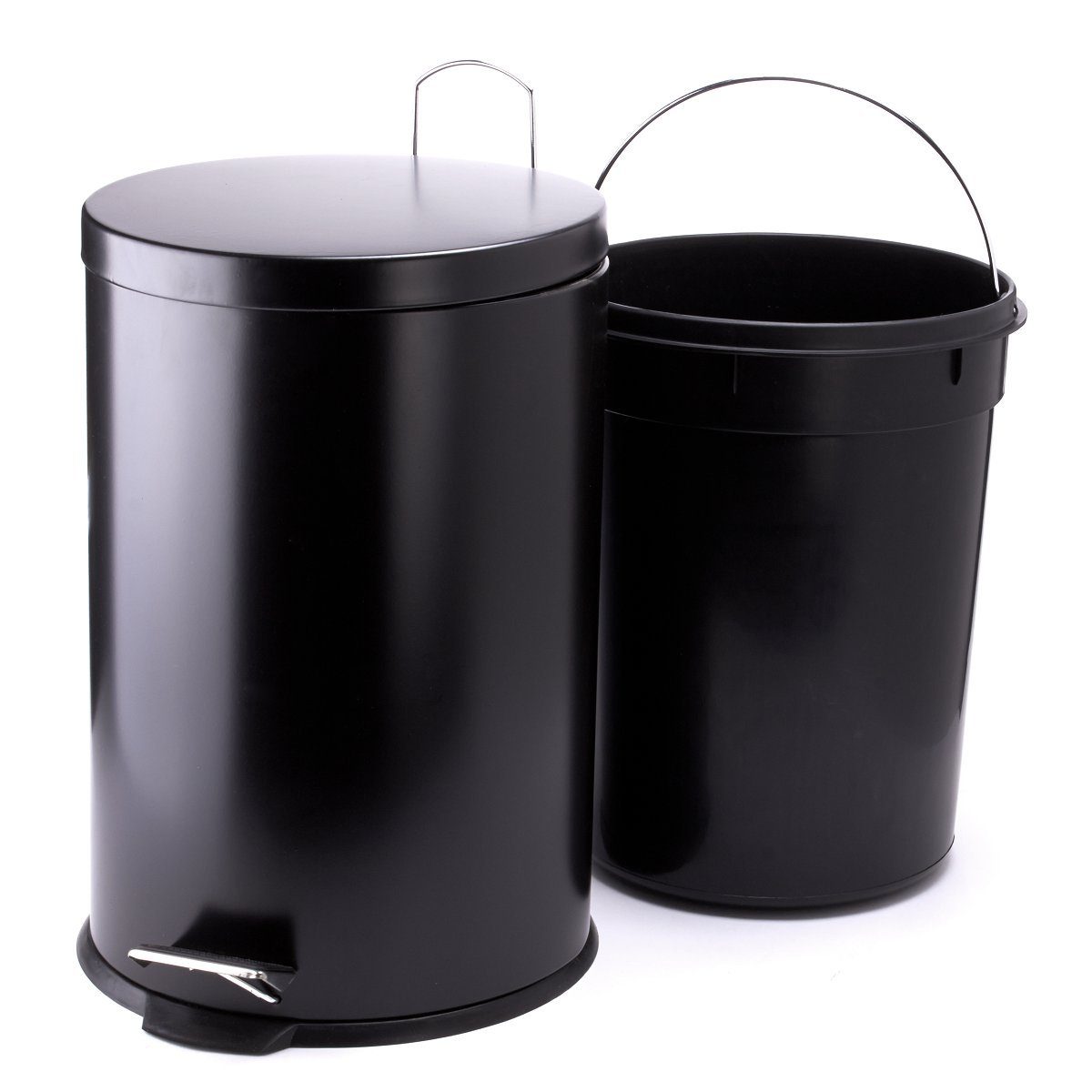 MSV Mülleimer Abfalleimer XL, Pedal Treteimer, herausnehmbarer Innenbehälter, pulverbeschichteter Stahl, für Küche, Büro, Hauswirtschaftsraum, matte Oberfläche, schwarz, 20 L