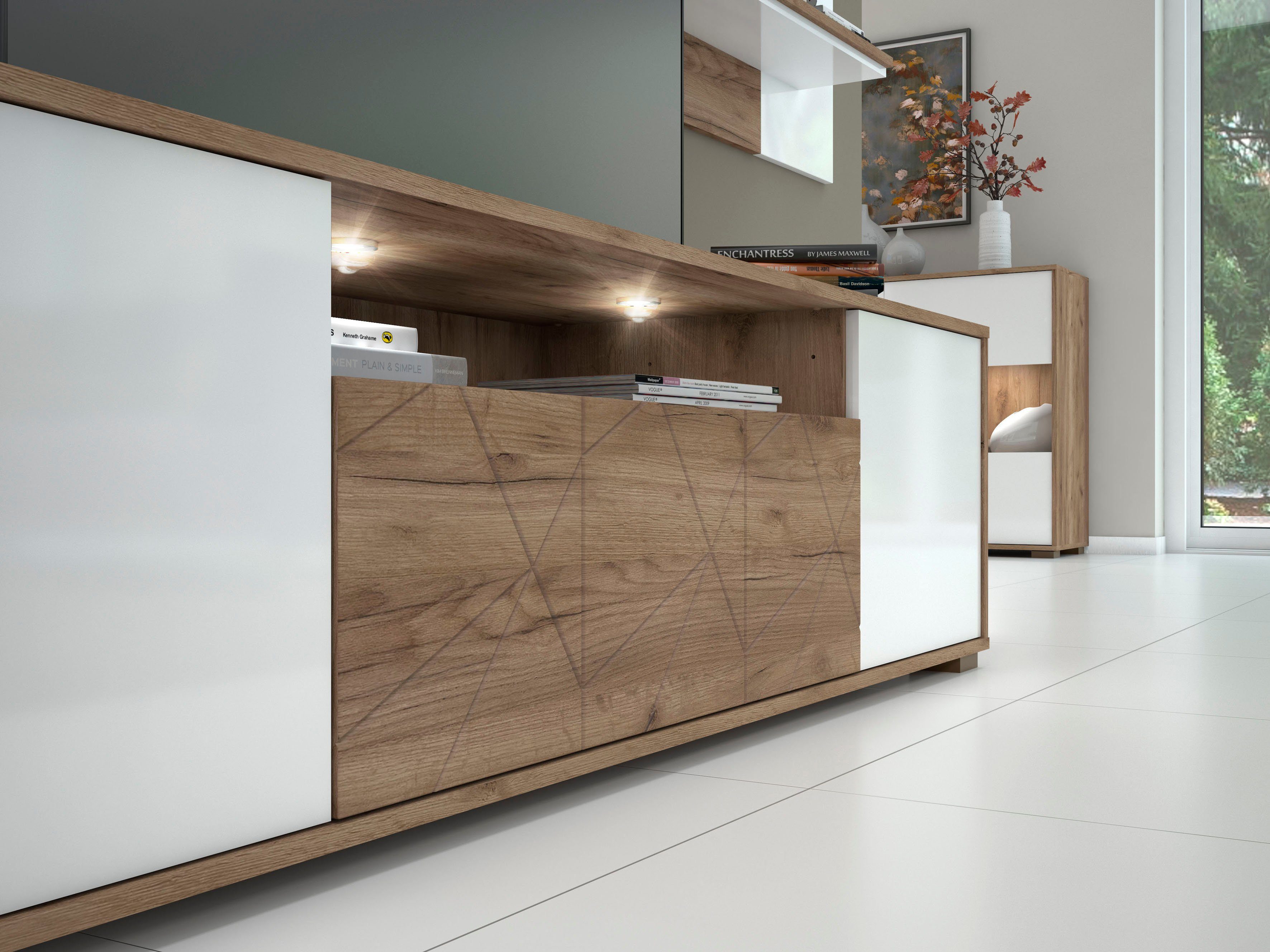 Places of Style TV-Board Stela (H/B/T): 48,4/180/46,5cm), mit Push-to-open und Soft-Close-Funktion, Hochglanz UV-lackiert