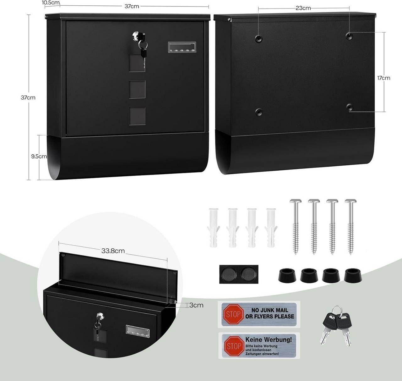 Woltu Wandbriefkasten (1-St), Postkasten mit Zeitungsfach Sichtfenstern, ab günstig online kaufen