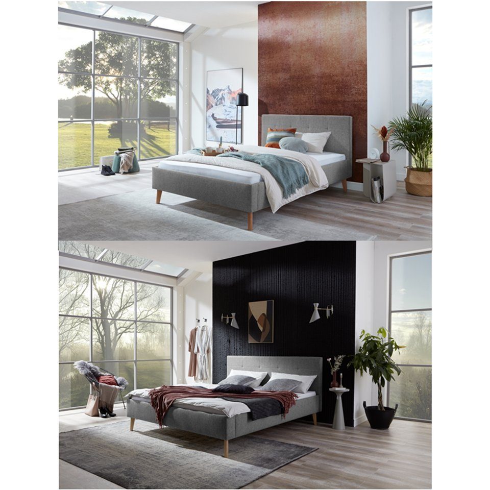 Faizee Möbel Bett [Jazz Grau 140x200/180x200] Polsterschlafzimmerbett Eiche Stoffbezug