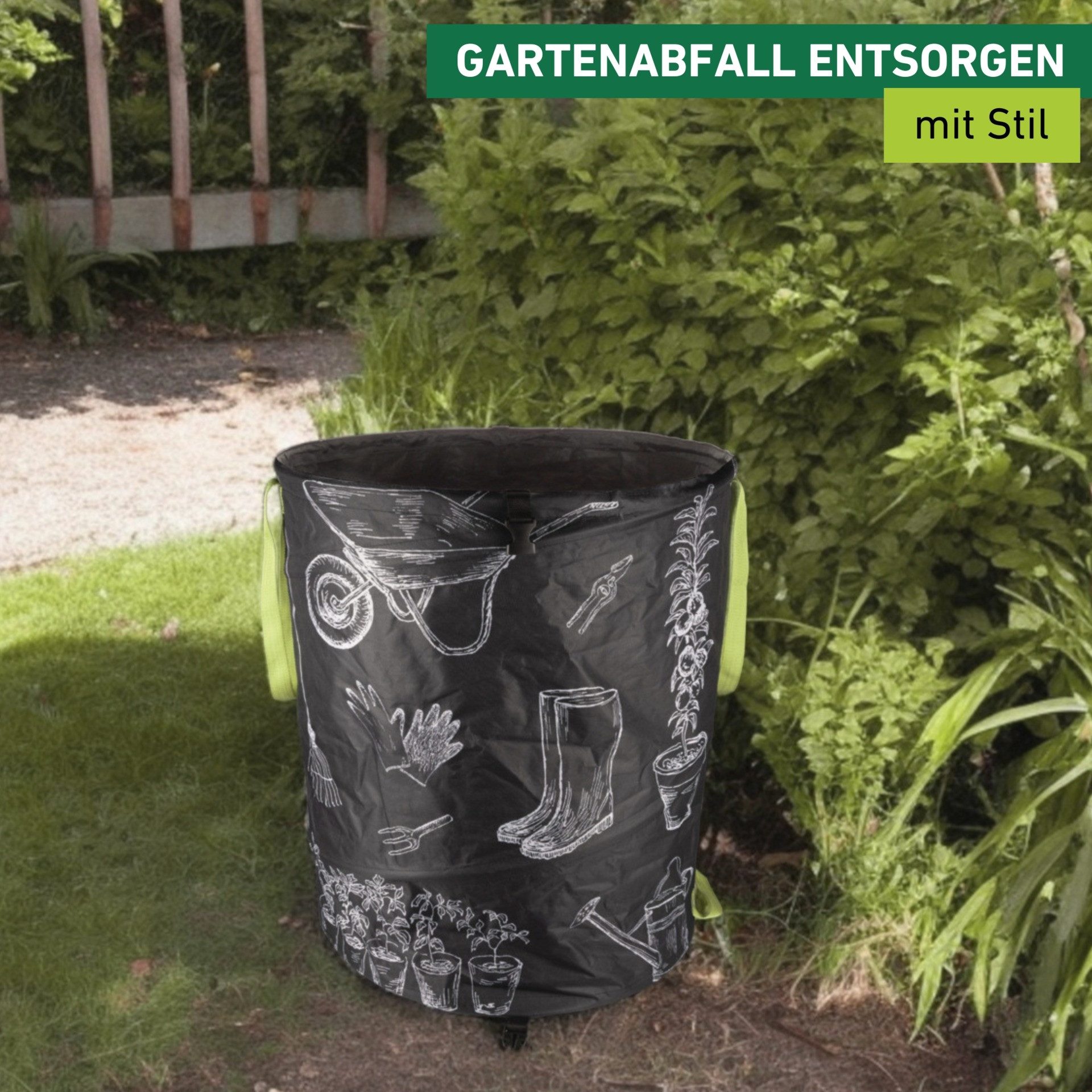Windhager Gartensack Pop-up Bag mit Motiv aus hochwertigem Oxford 600D Gewebe, 180 l, (1-tlg), selbststehender Laubsack 180 Liter, Gartenabfallsack wiederverwen – Bild 3 von 5