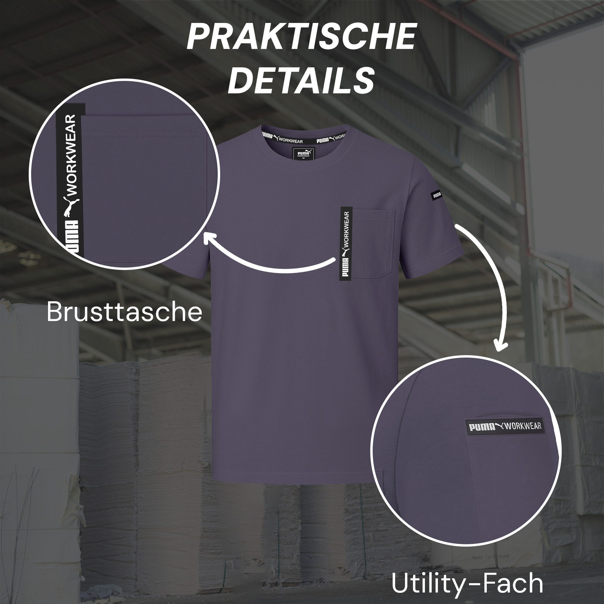 PUMA Workwear T-Shirt ADVANCED Arbeitsshirt - Herren Shirt mit Brusttasche - Utility Fach Strapazierfähiges und atmungsaktives Gewebe, für Handwerk und Logistik – Bild 3 von 5