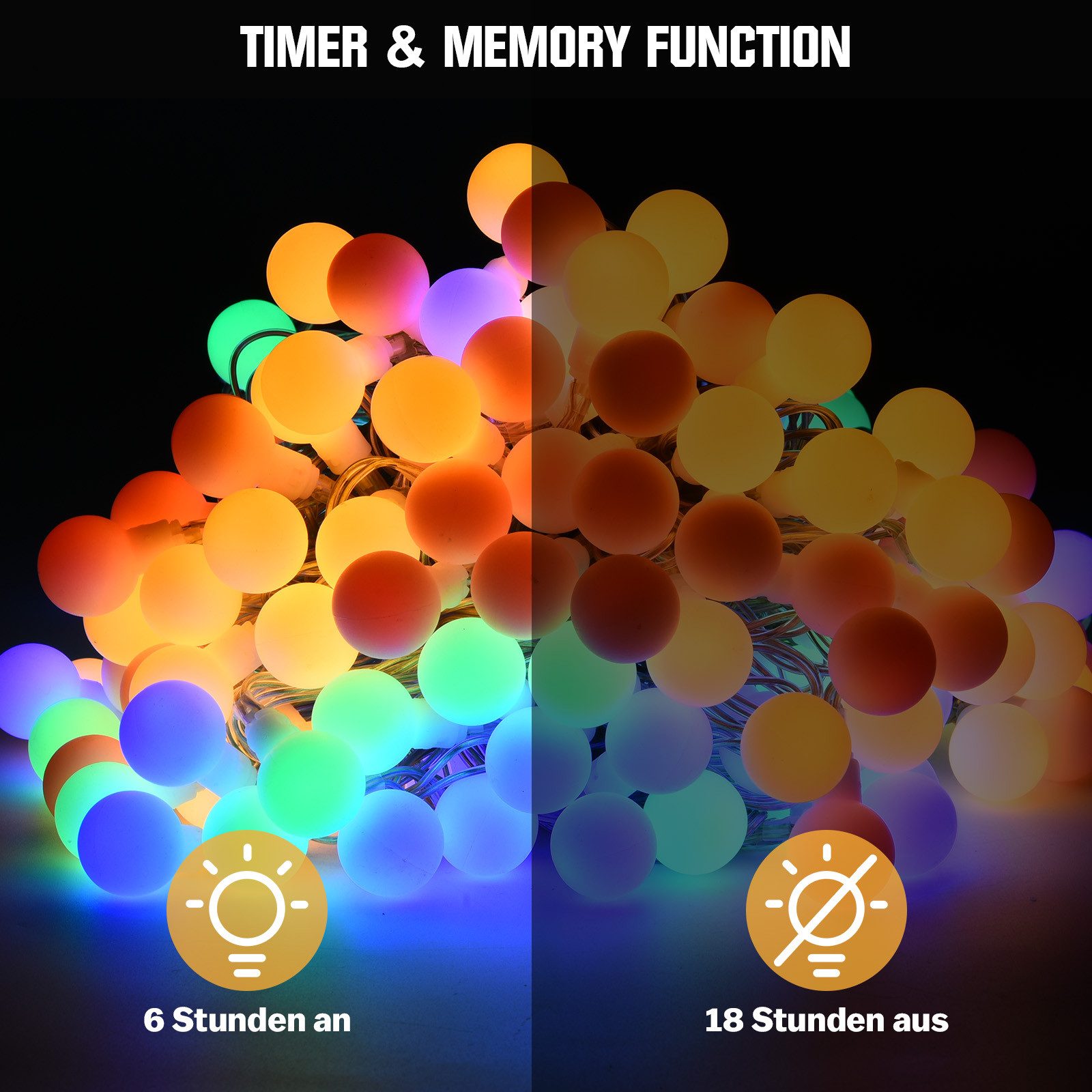 XERSEK LED-Lichterkette mit Fernbedienung Kugel Weihnachts Beleuchtung IP44 Warmweiß Bunt, 150-flammig, LED Lichter 9 Modi Garten Außen Innen Dekor Winterdeko Dekolicht