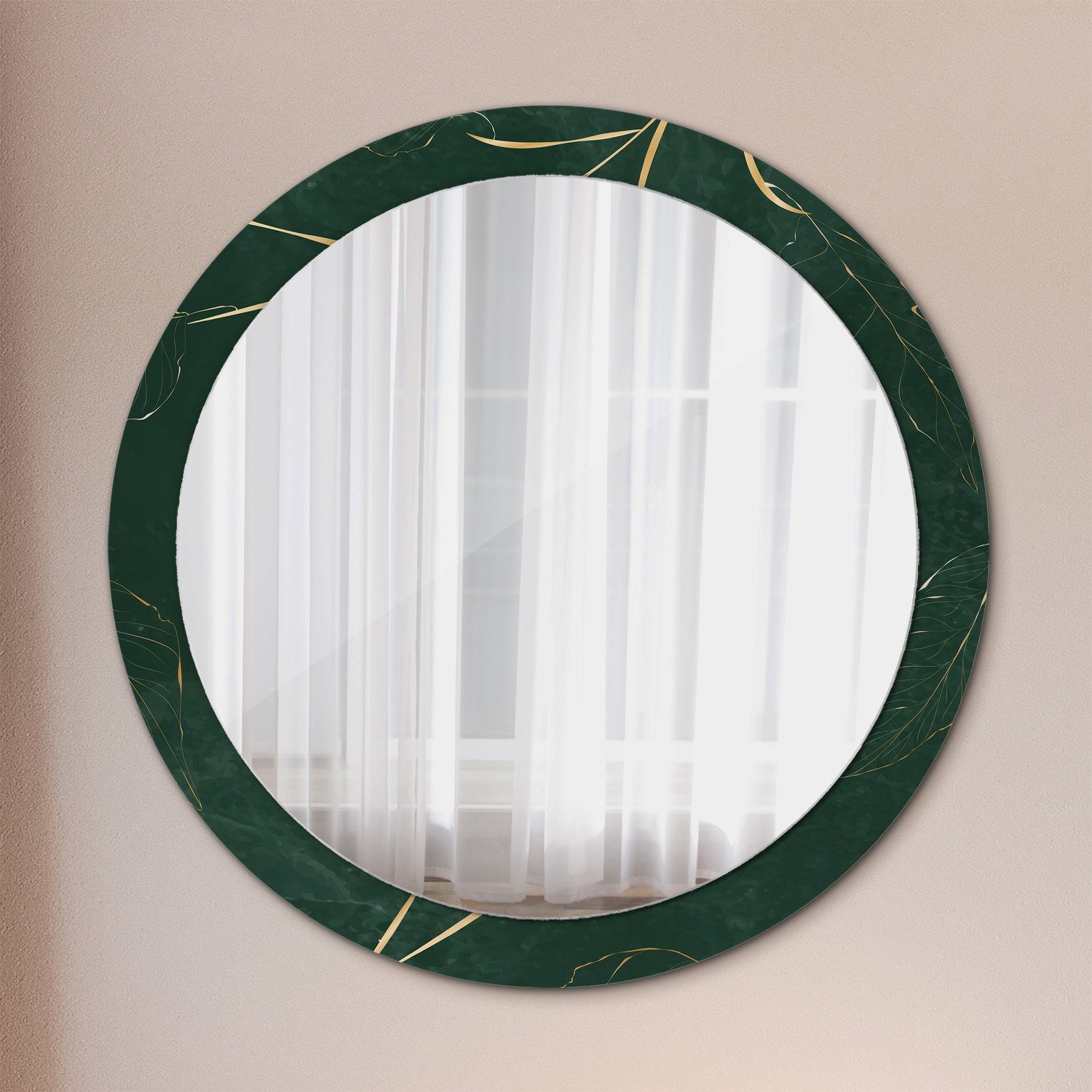 Tulup Kosmetikspiegel Dekospiegel Hängespiegel Wandspiegel Spiegel mit Aufdruck Rund: Ø90cm Golden Leaves