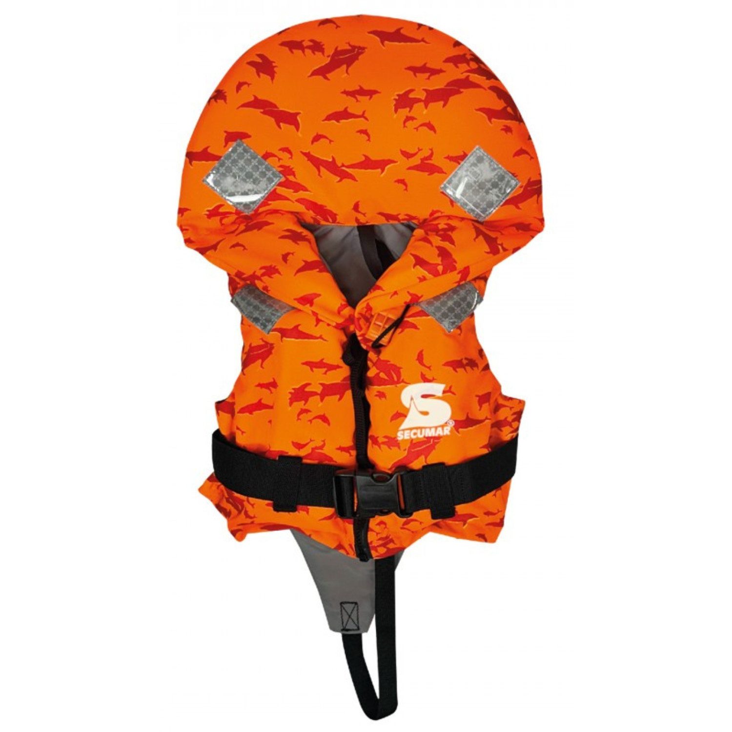 SECUMAR Schwimmweste Bravo Print, Ohnmachtssicher, weicher Lamellenschaum, Delphin-Design