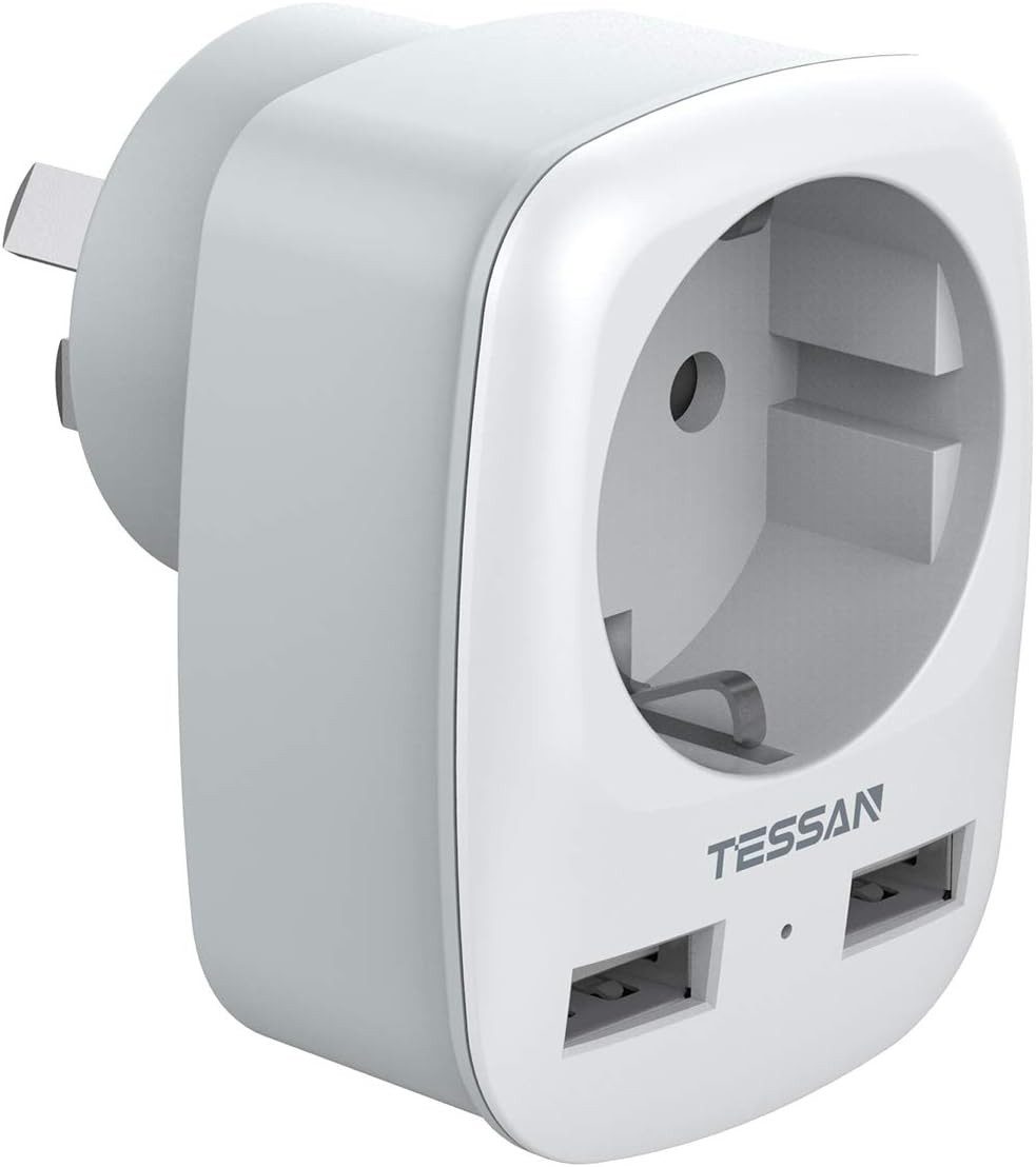 TESSAN Reiseadapter Schuko Stecker mit 2 USB Mehrfachsteckdose Adapterstecker Reiseadapter