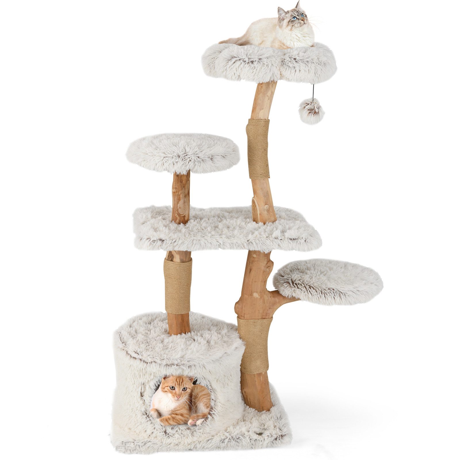 KOMFOTTEU Kratzbaum, Katzenbaum mit Naturholz-Stangen, Kratzpfosten