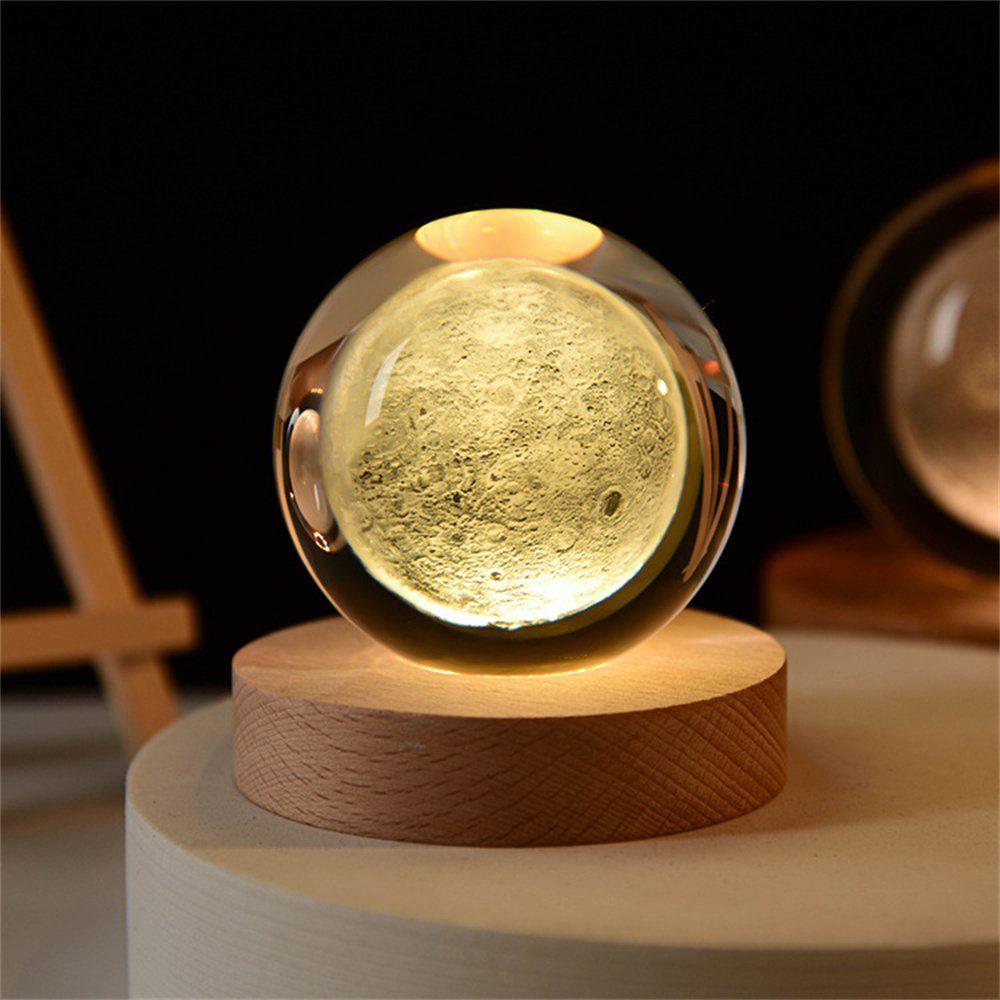 DAYUT LED Nachtlicht 6cm 3d Kristall kugel Kristall planet Nachtlicht Desktop Dekoration Mond