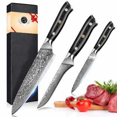 KEENZO Messer-Set 3tlg. Damaststahl Küchenmesser +Allzweckmesser+Filetiermesser (3-tlg)
