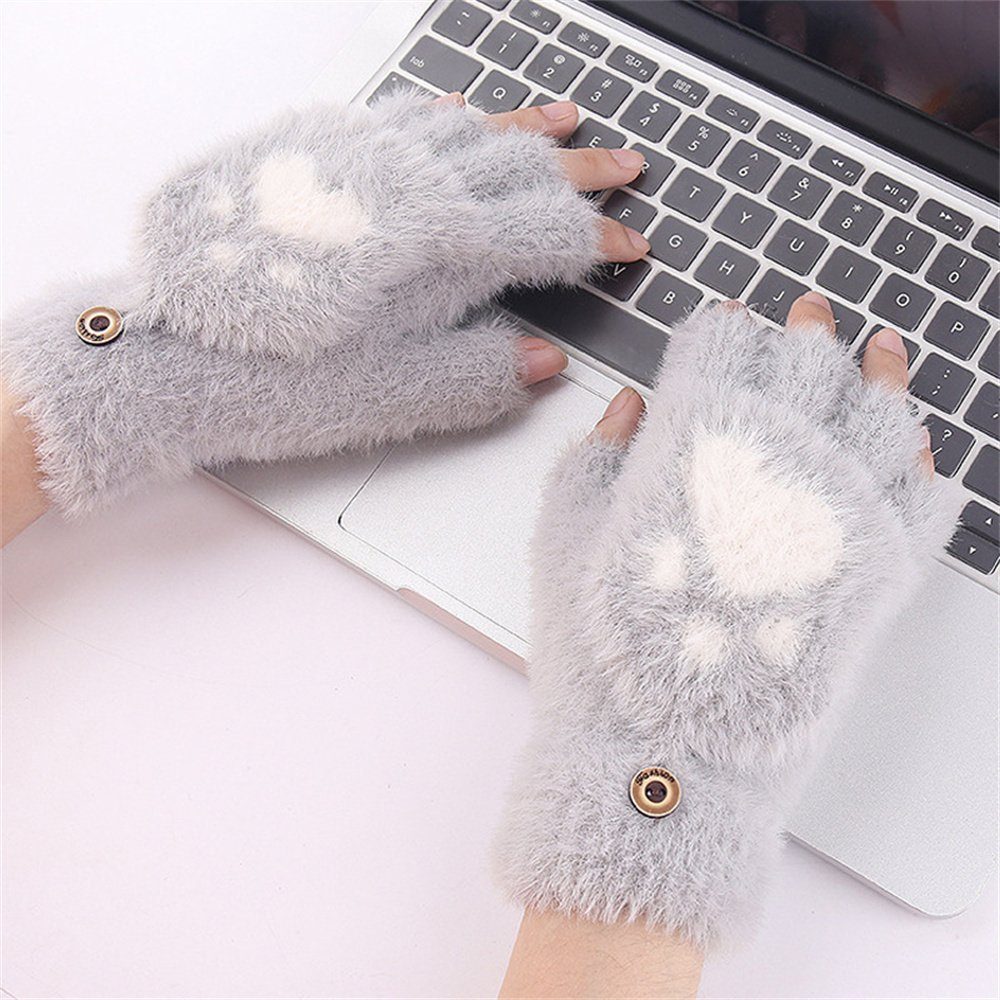 Handschuhe,Gray Anti-Kälte warme Plüsch Handschuhe halber Fingerklappe Halb-Finger Winterhandschuhe, LYDMN mit Strickhandschuhe