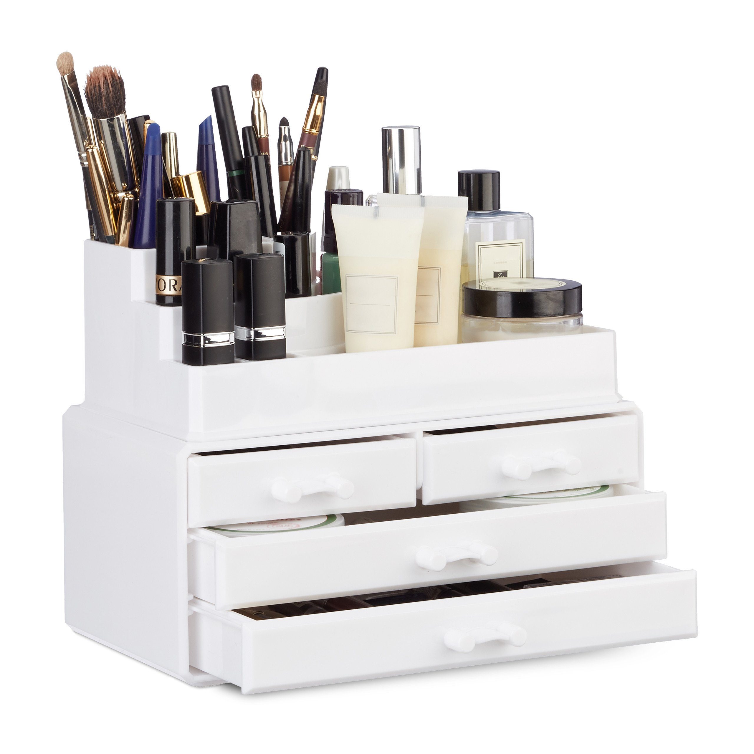 relaxdays Make-Up Organizer mit 4 Schubladen, 2-tlg., weiß