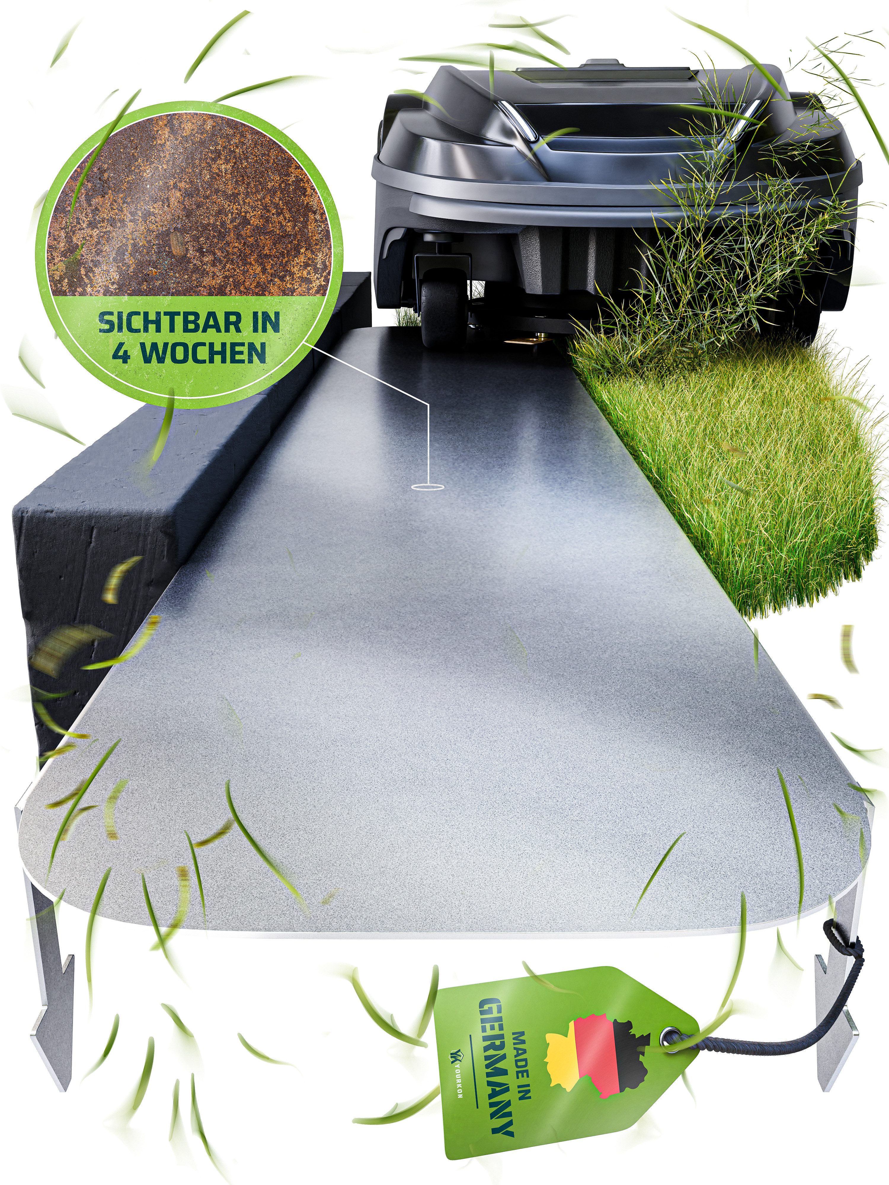 Yourkon Rasenkante 10 St Rasenkante für Mähroboter 1 Meter Corten-Stahl 1,5mm 20cm breit