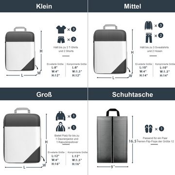 WISHDOR Kofferorganizer Koffer Organizer Reise Kleidertasche Kleider Kompression Beutel Tasche (Set 4 Stück Klein Mittel Groß mit Schuhbeutel, 4-tlg., Kompressions Verpackungswürfel, Kleidertaschen), 4 Aufbewahrungsbeutel Kompressions Beutel für Reisen