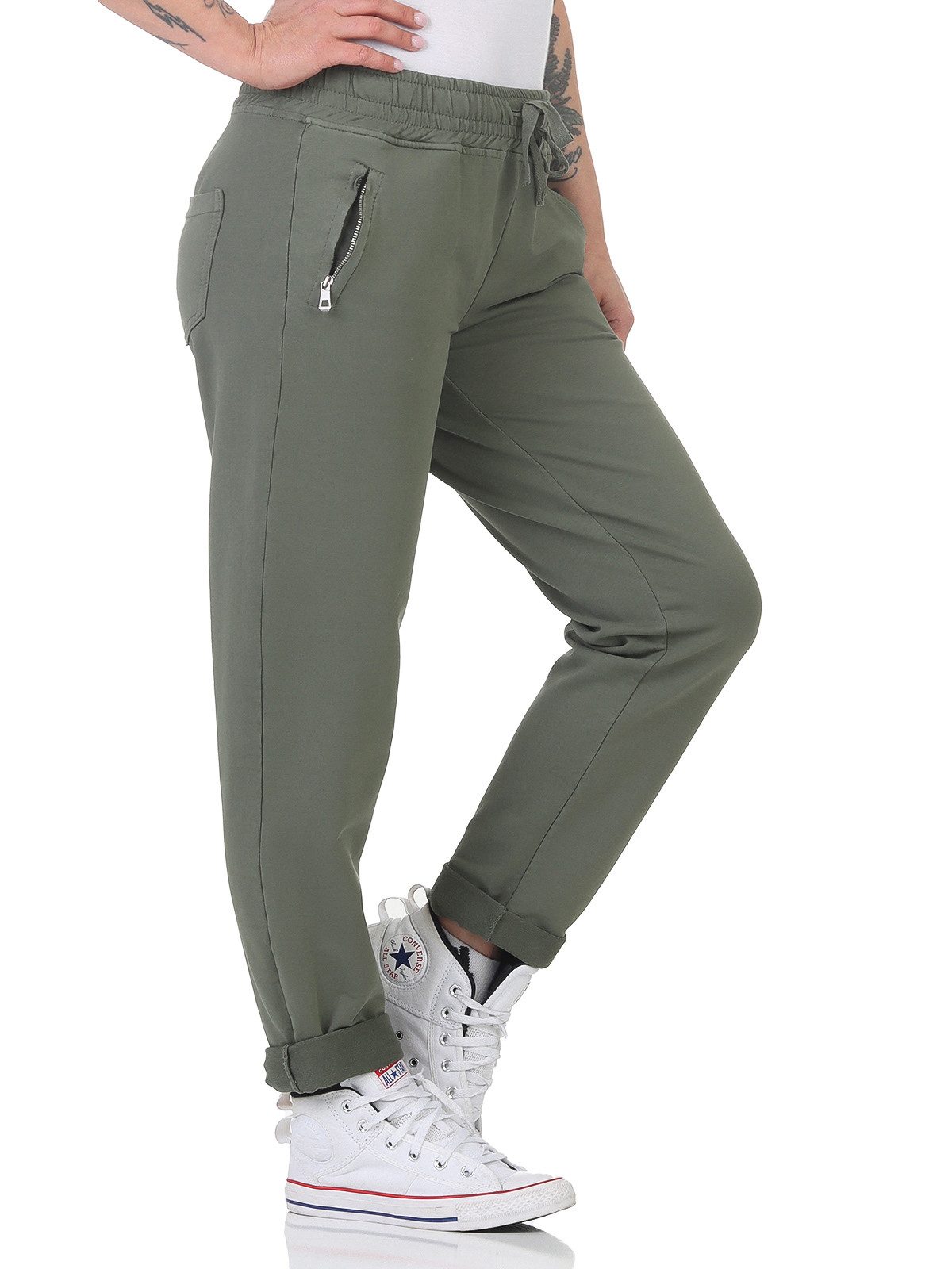 CLEO STYLE Jogger Pants Damen Jogginghose 814136 34-38 Olive