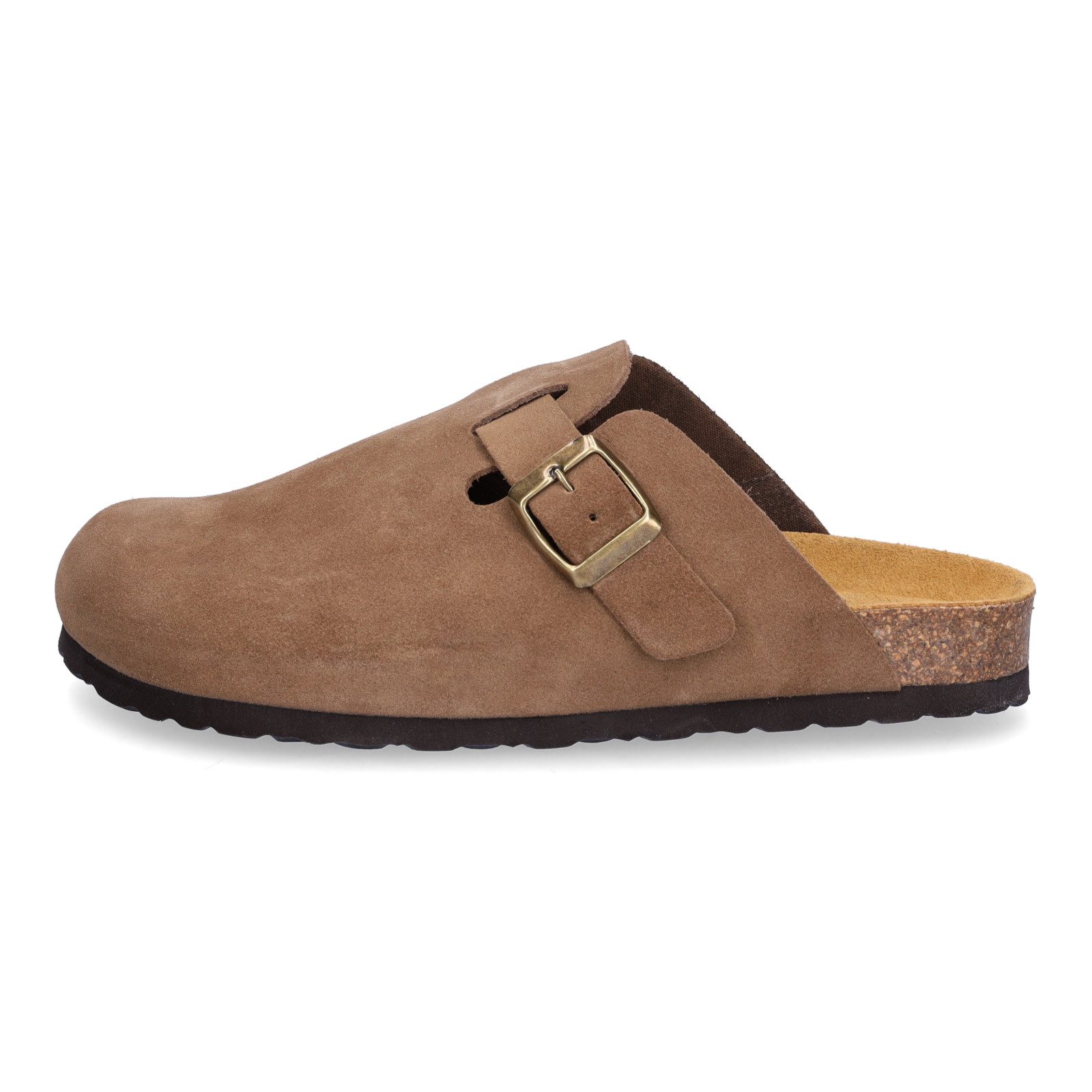 MIDS MONTY Damen Pantolette tan mit Velourleder & Rauleder-Fußbett, Komfort-Clog, Weichtrittsohle