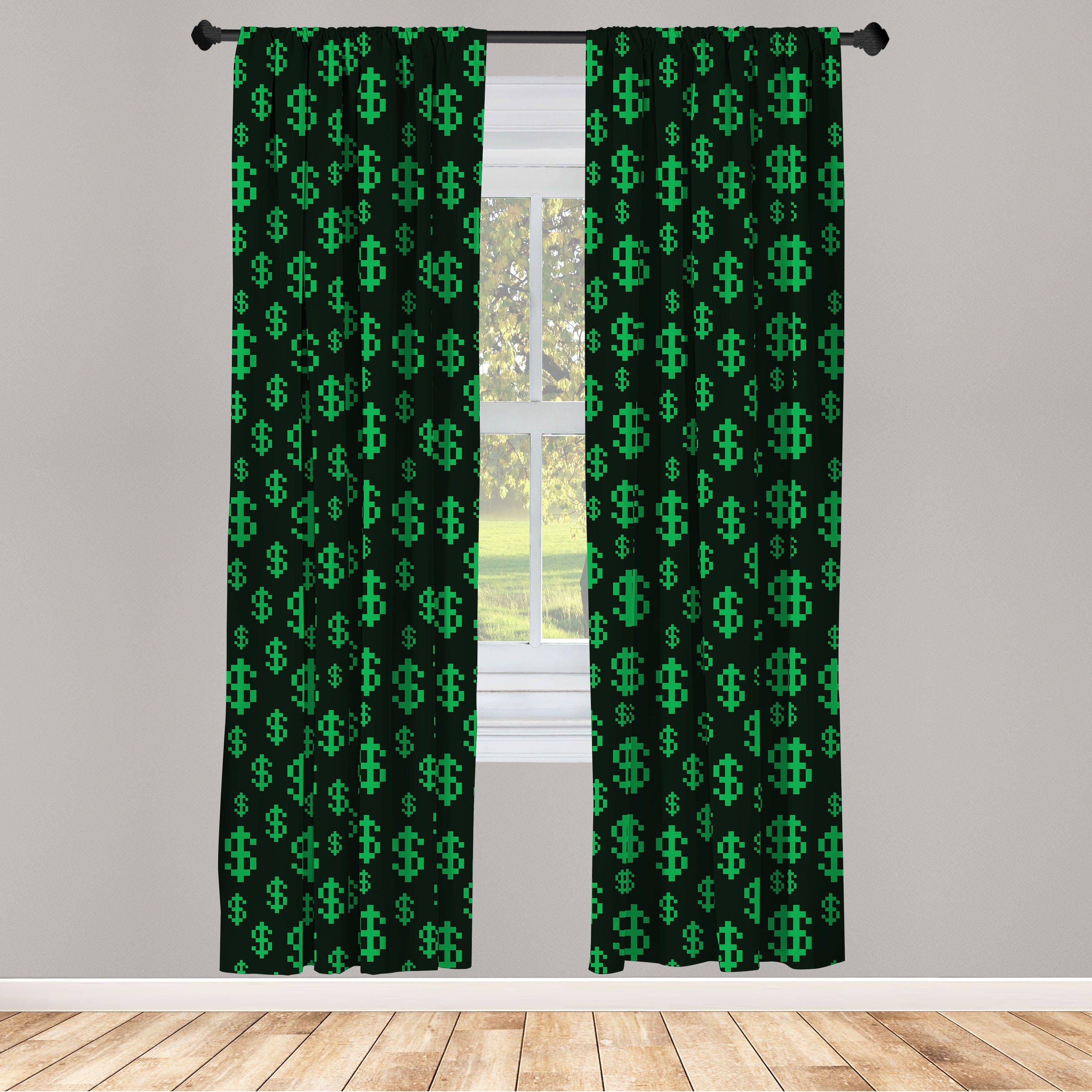 Gardine Vorhang für Wohnzimmer Schlafzimmer Dekor, Abakuhaus, Microfaser, Geld Pixel Art-Dollar-Muster