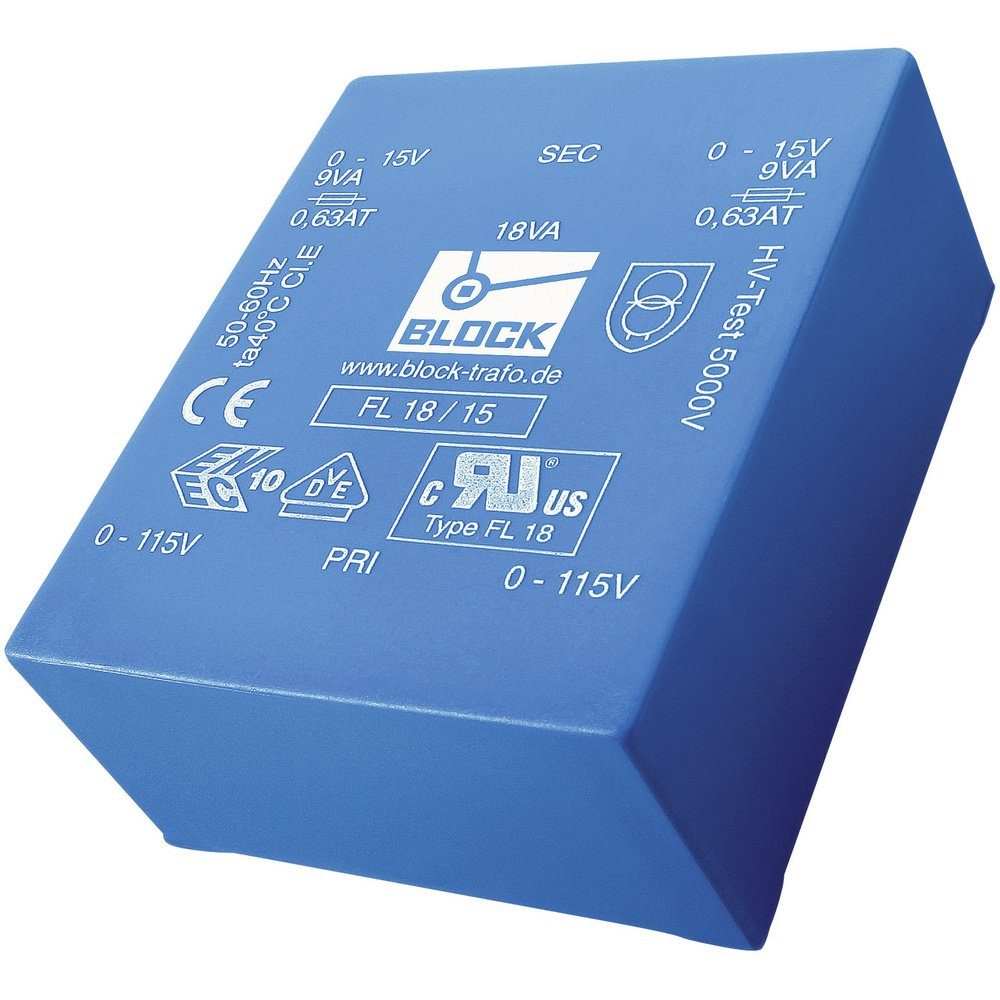 Block FL 30/6 Printtransformator 2 x 115 V 2 x 6 V/AC 30 VA 2.5 A Trafo