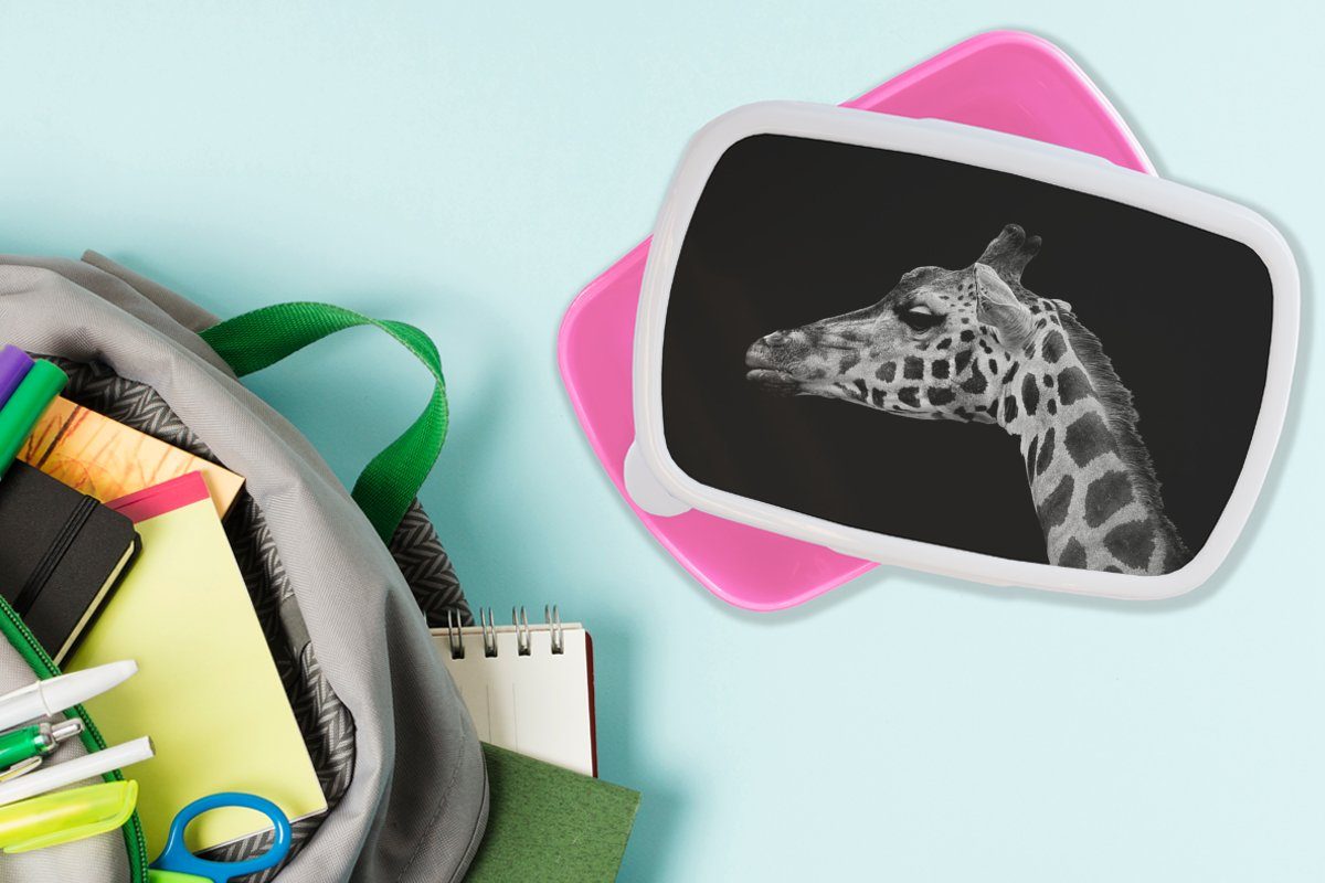 Kinder, Kunststoff, Brotbox Erwachsene, rosa Schwarz für Tiere Snackbox, - Lunchbox Giraffe Mädchen, Brotdose - Kunststoff Weiß, - (2-tlg), MuchoWow