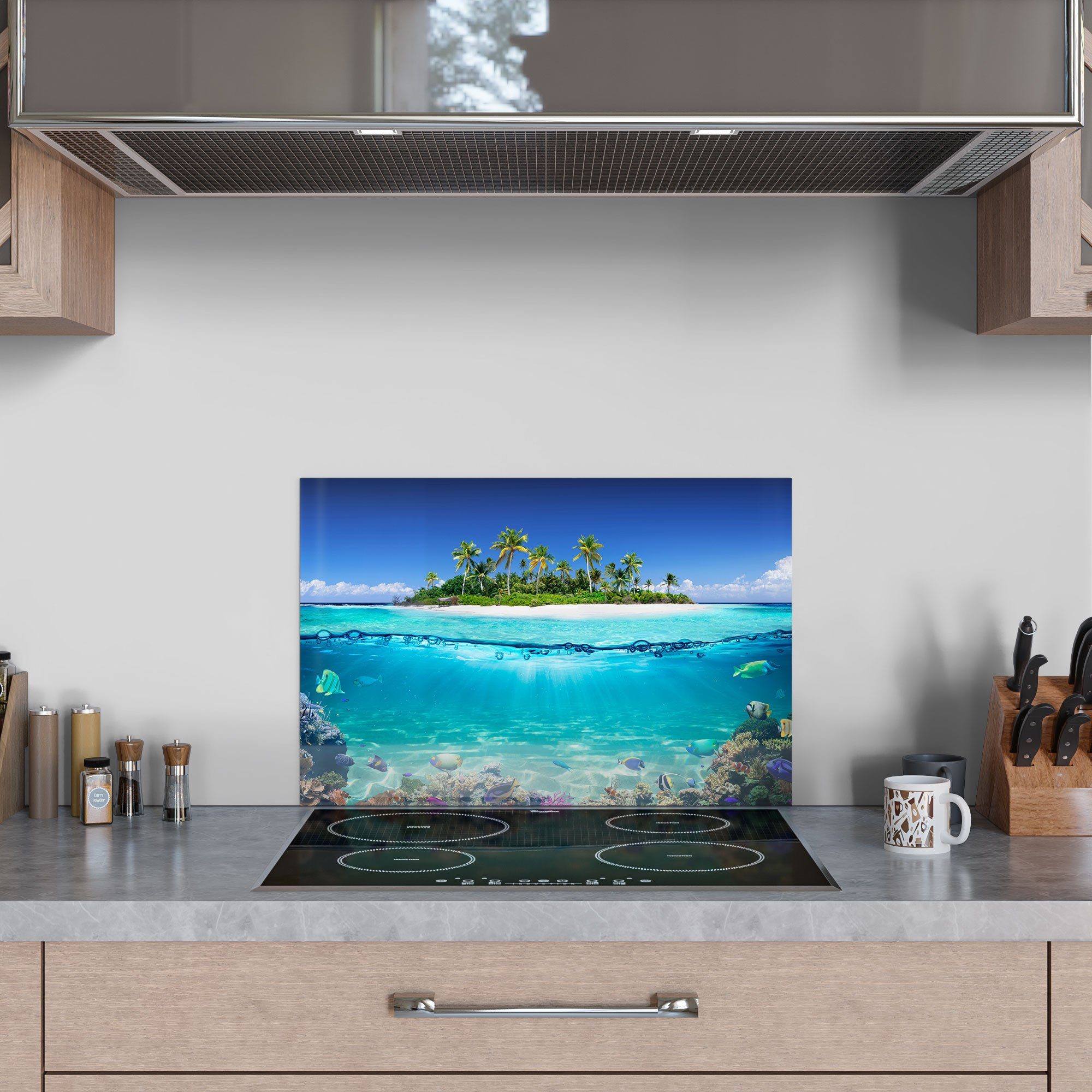 DEQORI Herdblende im Küchenrückwand tropischen Spritzschutz Meer', 'Insel Glas Badrückwand