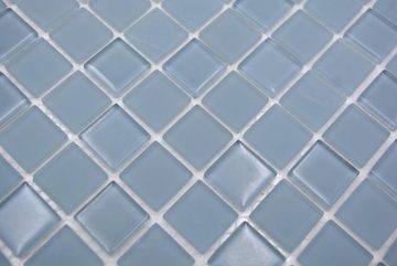 Mosani Glas Wandfliese 10 Stk. Selbstklebende Mosaikfliesen Fliesenspiegel Küchenrückwand, Graublau, Improve, 10-teilig, 0,9 m², Spritzwasserbereich geeignet, Küchenrückwand Spritzschutz