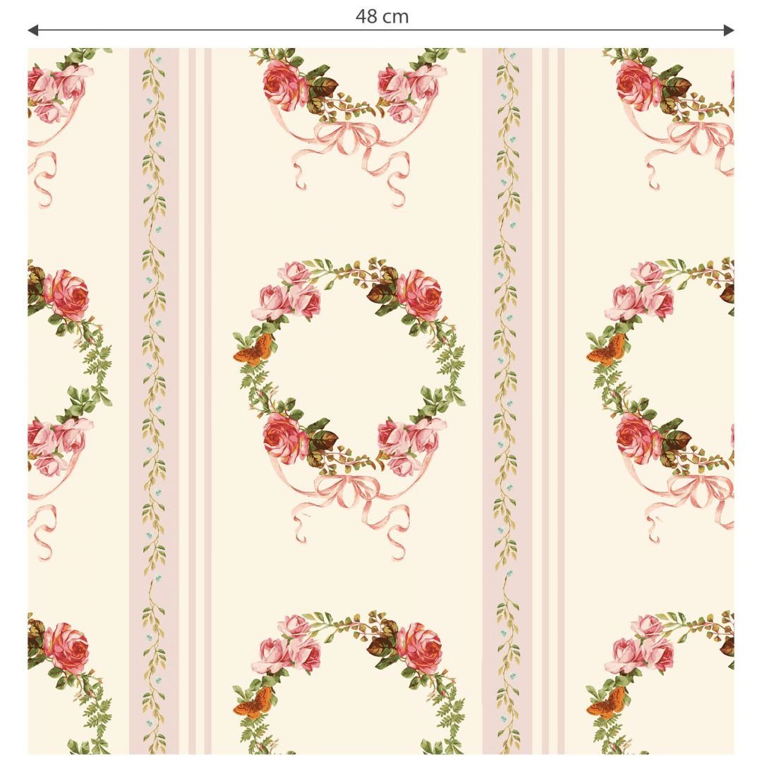 K&L Wall Art Mustertapete Vintage Rosenkranz gestreift Rosen Vliestapete Boho Deko Wohnzimmer, Rosen Tapete
