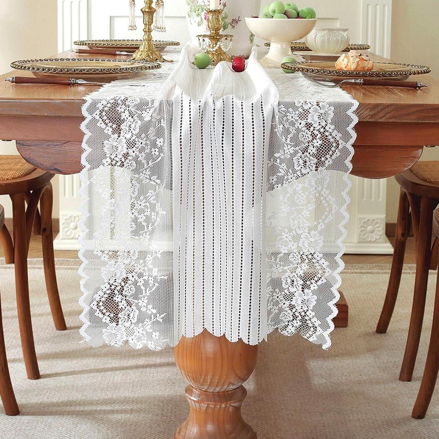 LuxusKollektion Tischläufer Tischläufer Weiß Blumenmuster Vintage 45x160cm (1-tlg)