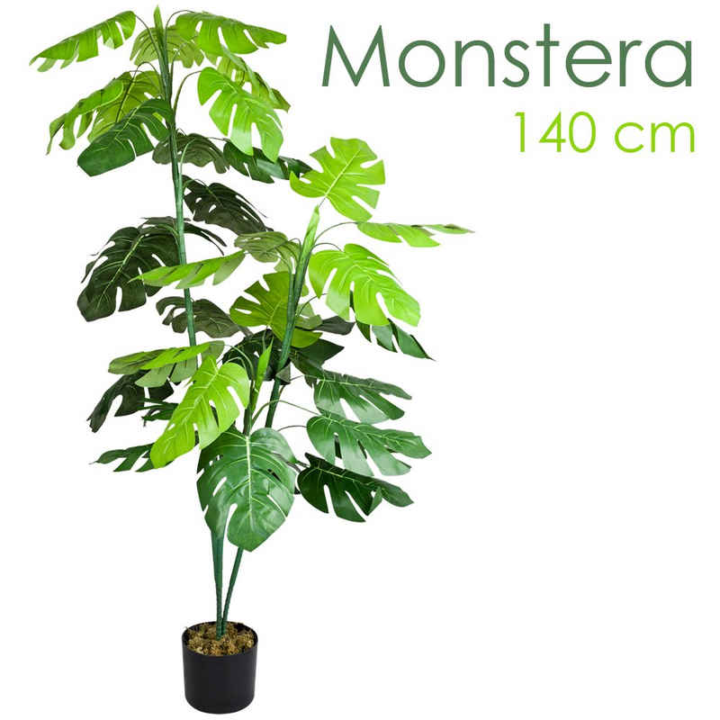 Kunstpflanze Monstera Fensterblatt Kunstpflanze Kunstbaum Künstliche Pflanze 140 cm Decovego, Decovego