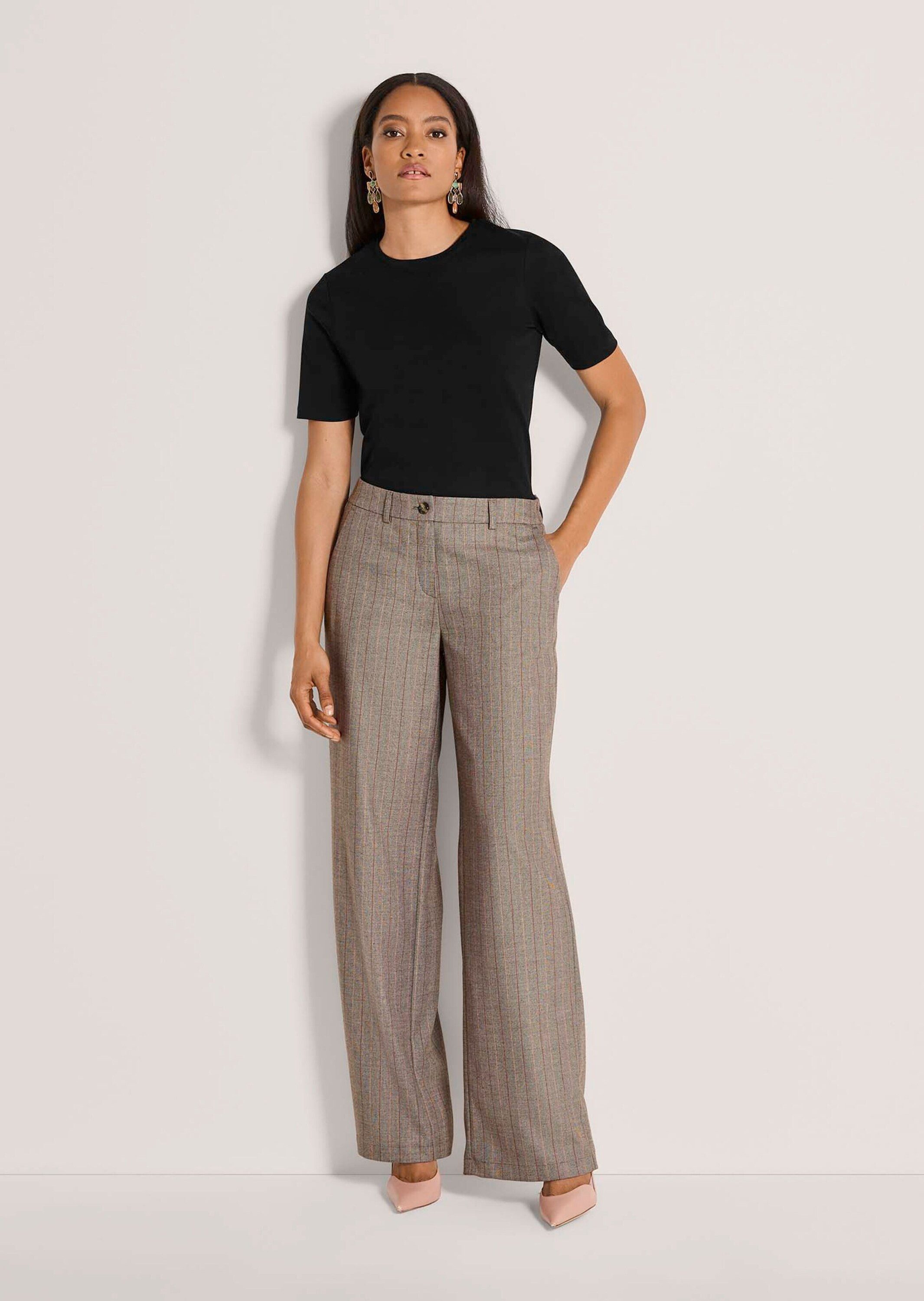 MADELEINE Bundfaltenhose Wide-Leg-Hose mit Nadelstreifen Weites, gerades Bein mit schrägen Eingrifftaschen & Teildehnbund