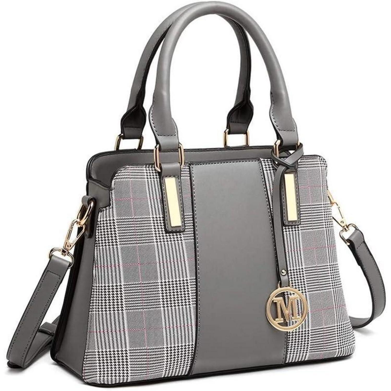 Handtasche Handtasche Damen PU Leder Schultergurt Abnehmbar VForm Büro M Grau-1