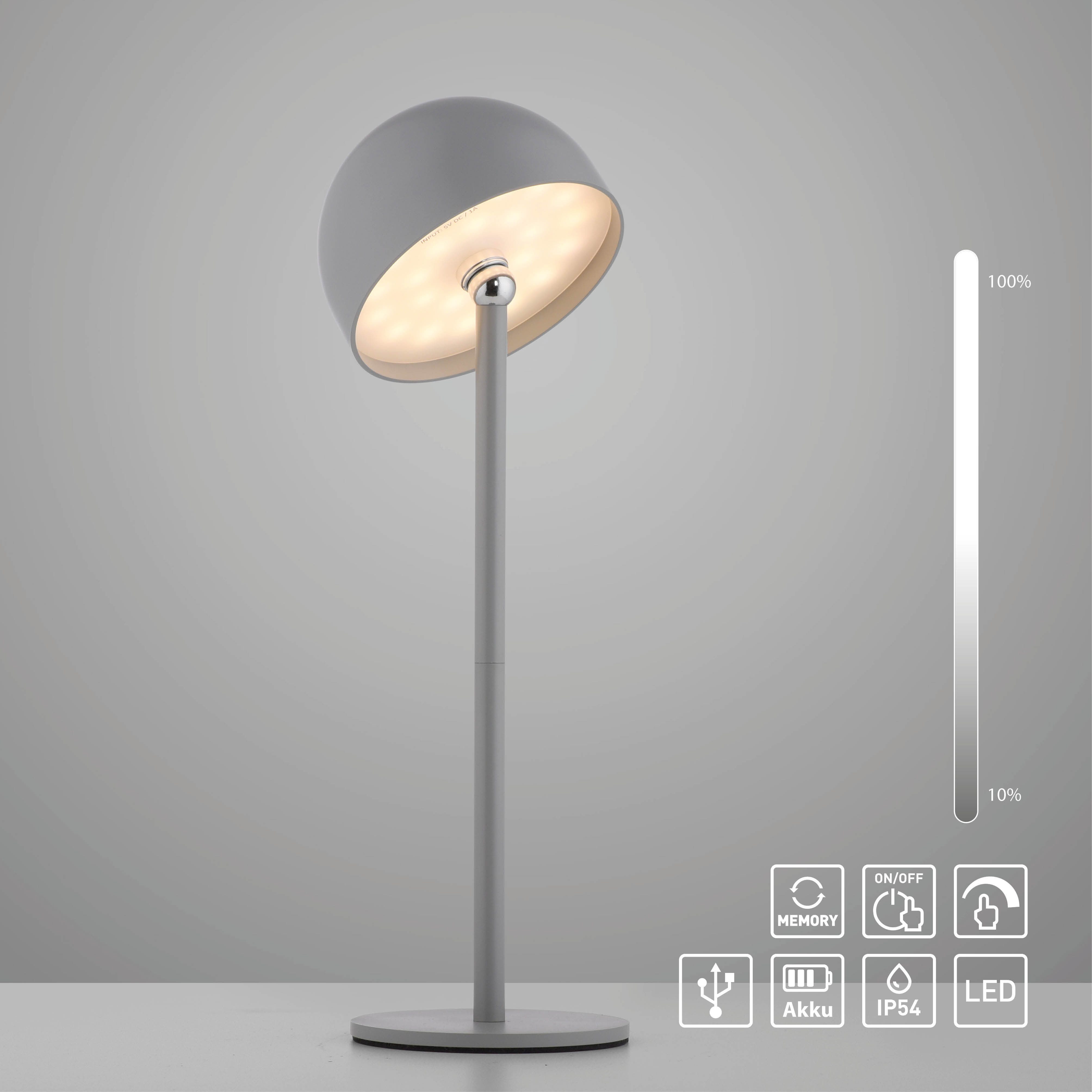 OTTO home Tischleuchte Akku Tischlampe GERRIN Indoor Outdoor, magnetischer Flaschenaufsatz, Dimmfunktion, Memoryfunktion, LED fest integriert, Warmweiß, Pilzlampe Flaschenaufsatz, Regulierung der Lichtstärke, Pilz, Lampe