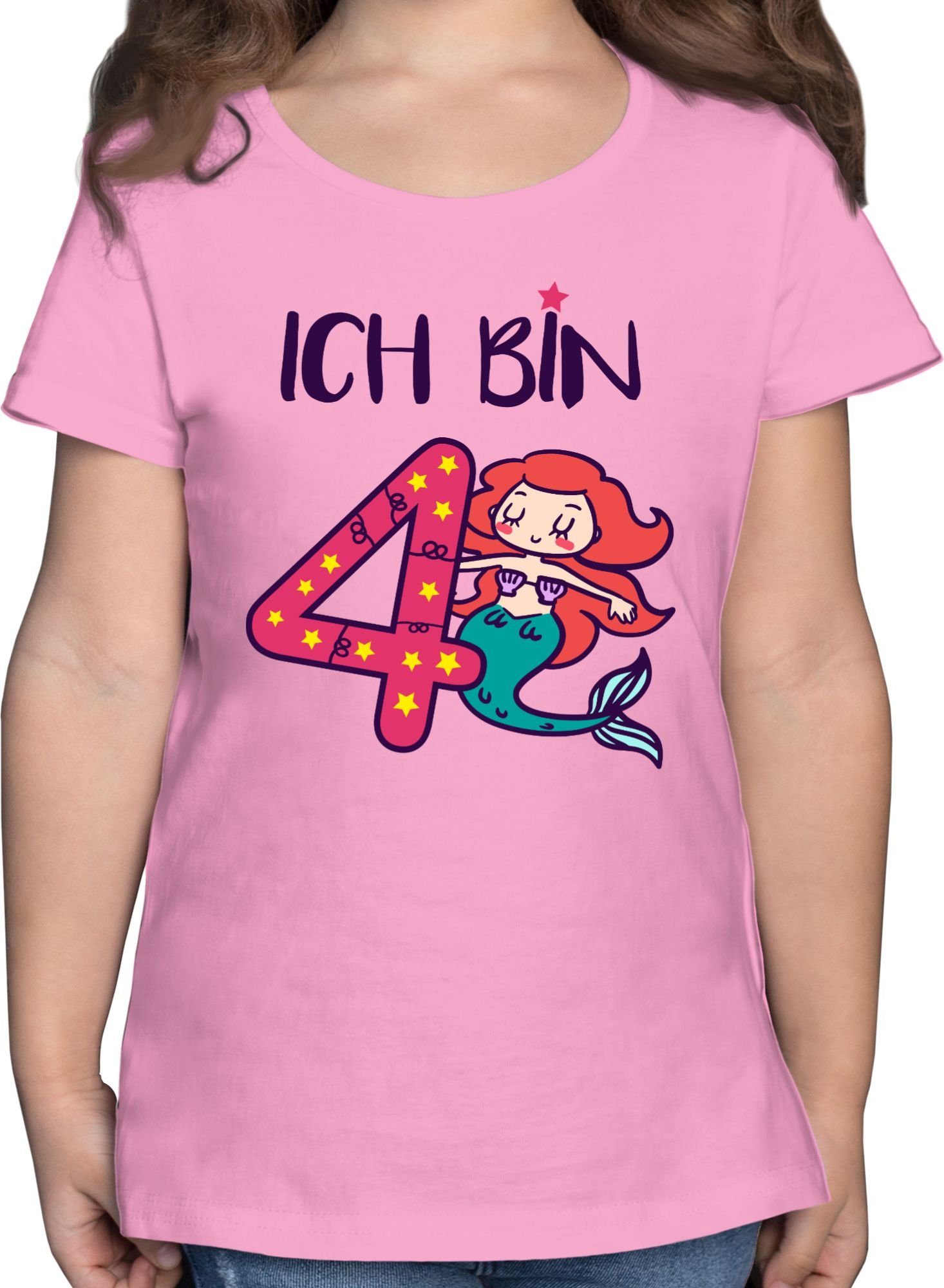 Shirtracer T-Shirt Ich bin vier Meerjungfrau 4. Geburtstag 1 Rosa