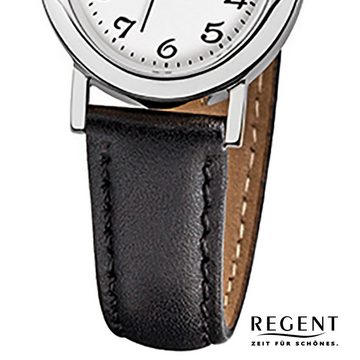 Regent Quarzuhr Regent Damen-Armbanduhr schwarz Analog, Damen Armbanduhr oval, klein (ca. 23mm), Lederarmband
