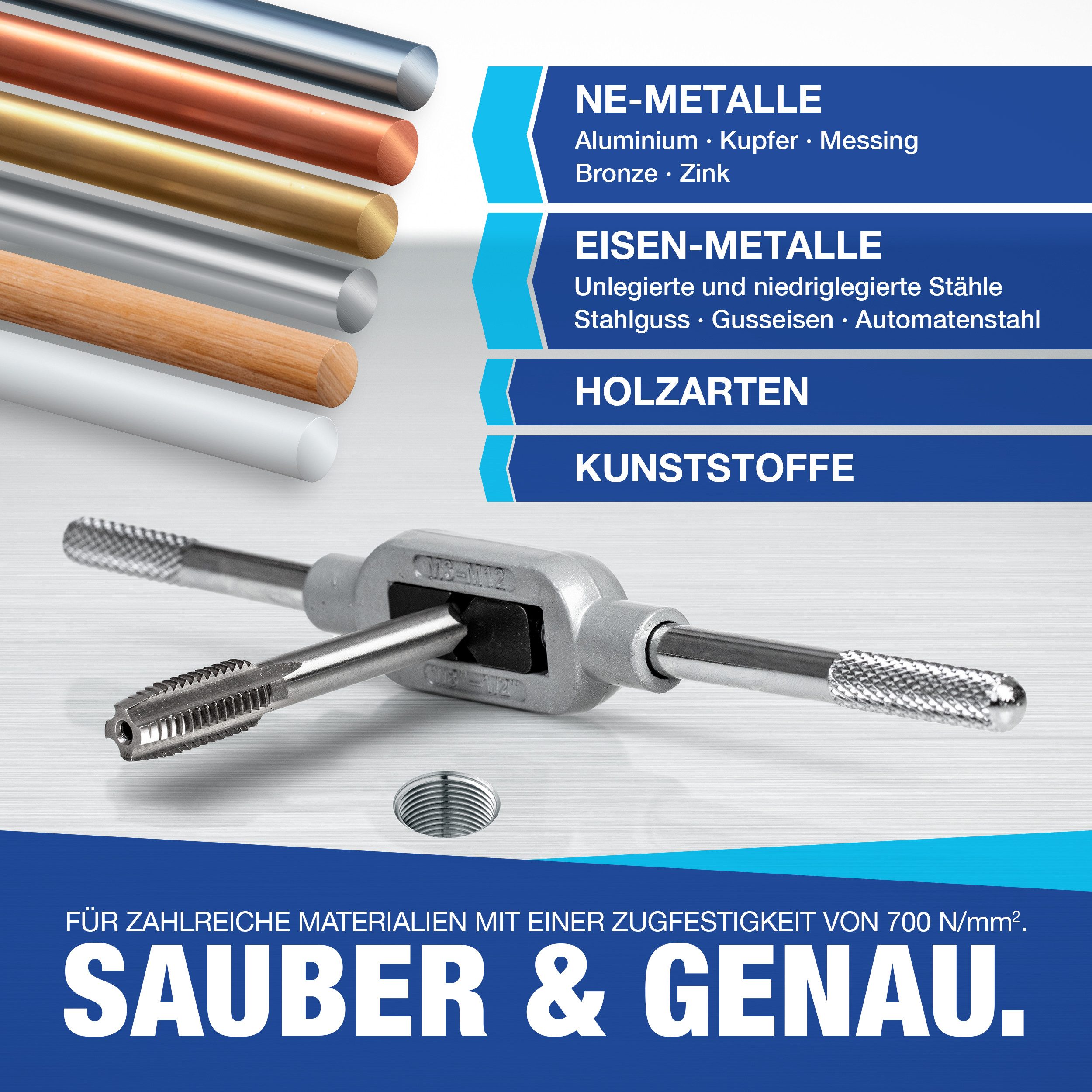 NTG Nutzfahrzeug Technik GmbH Gewindeschneider 32- tlg. Gewindeschneider Set inkl. Aufbewahrungskoffer Kernlochbohrer, Gewindeschneidset – Bild 5 von 5