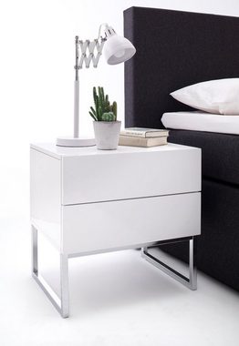 MCA furniture Nachttisch Nola (Nachtschrank in weiß Hochglanz mit Chrom, Höhe 50 cm), Front und Korpus lackiert