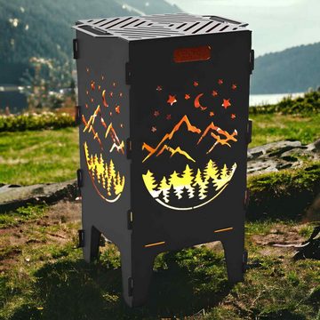 Creativ Metall Feuerkorb, (1-St), mit Grillplatte Berglandschaft hochwertig 3mm Stahl