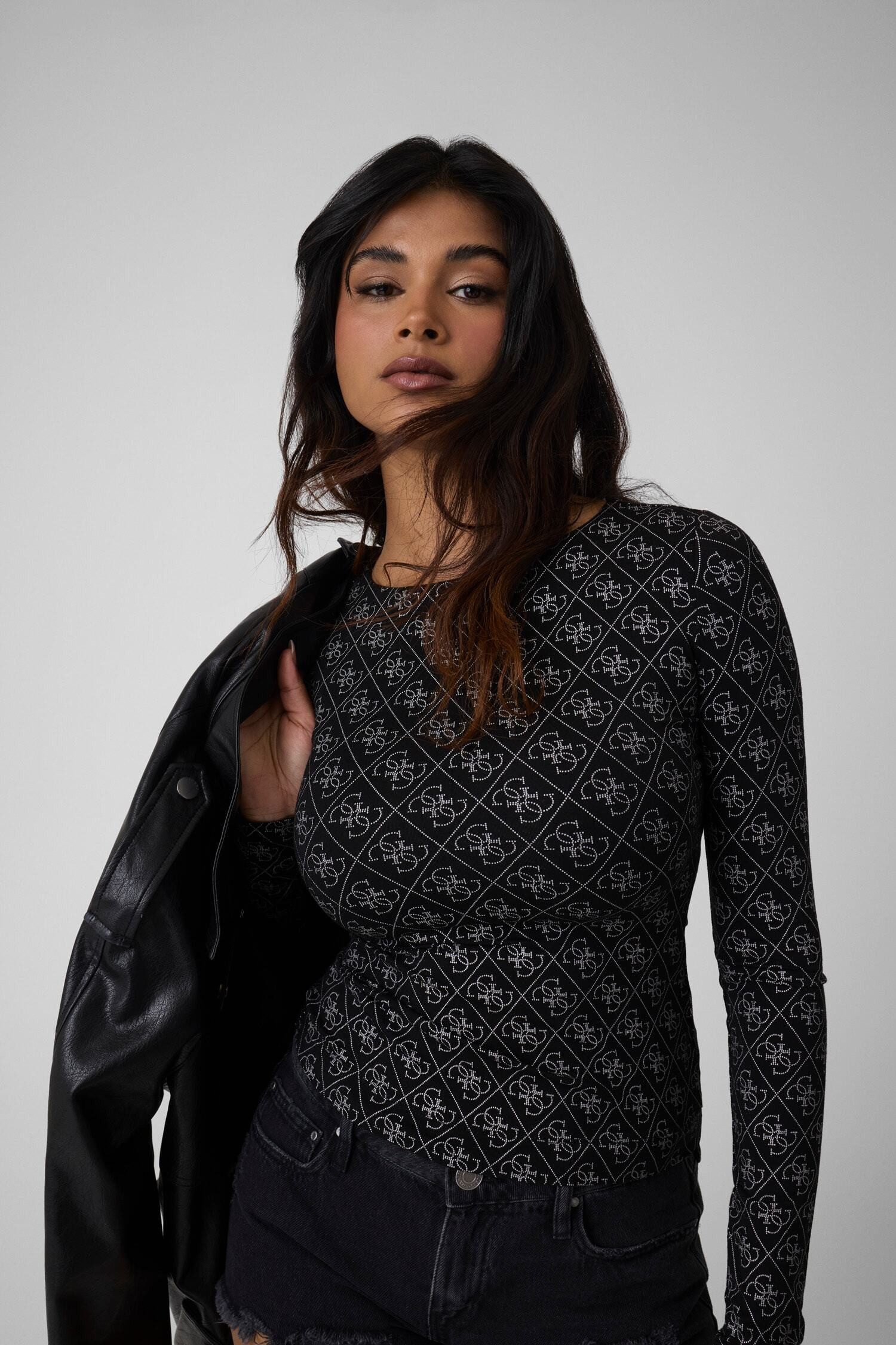 Guess Langarmshirt LS BOAT NK TEODORA 4G ALLOVER in weicher Viskosequalität mit Stretch-Anteil