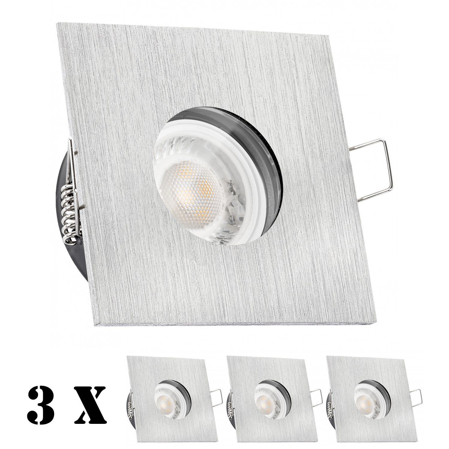 LED LED IP65 flach extra Set Einbaustrahler in aluminium gebürstet LEDANDO Einbaustrahler 3er mit
