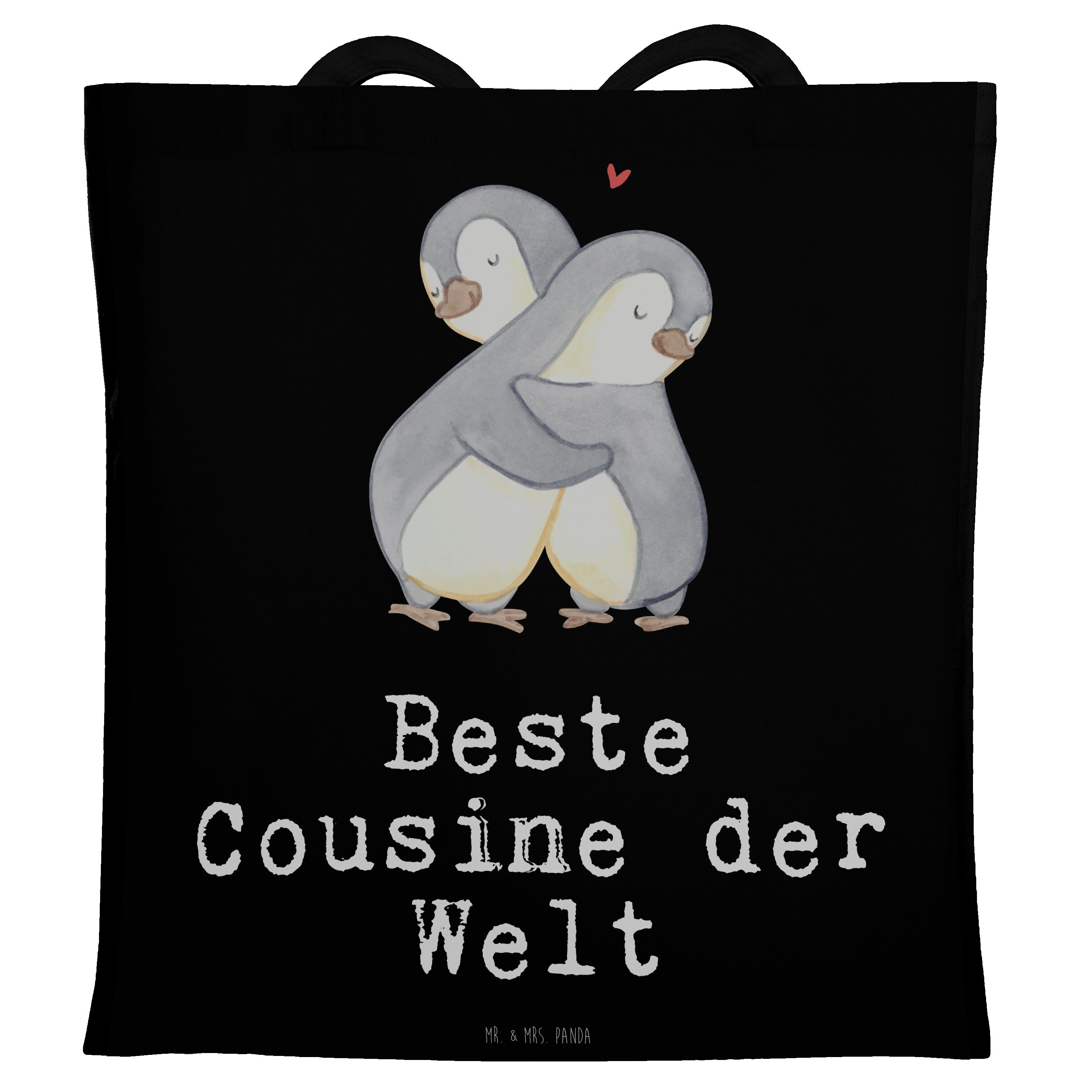 Mr. & Mrs. Panda Tragetasche Pinguin Beste Cousine der Welt - Schwarz - Geschenk, Beutel, Dankesch (1-tlg)
