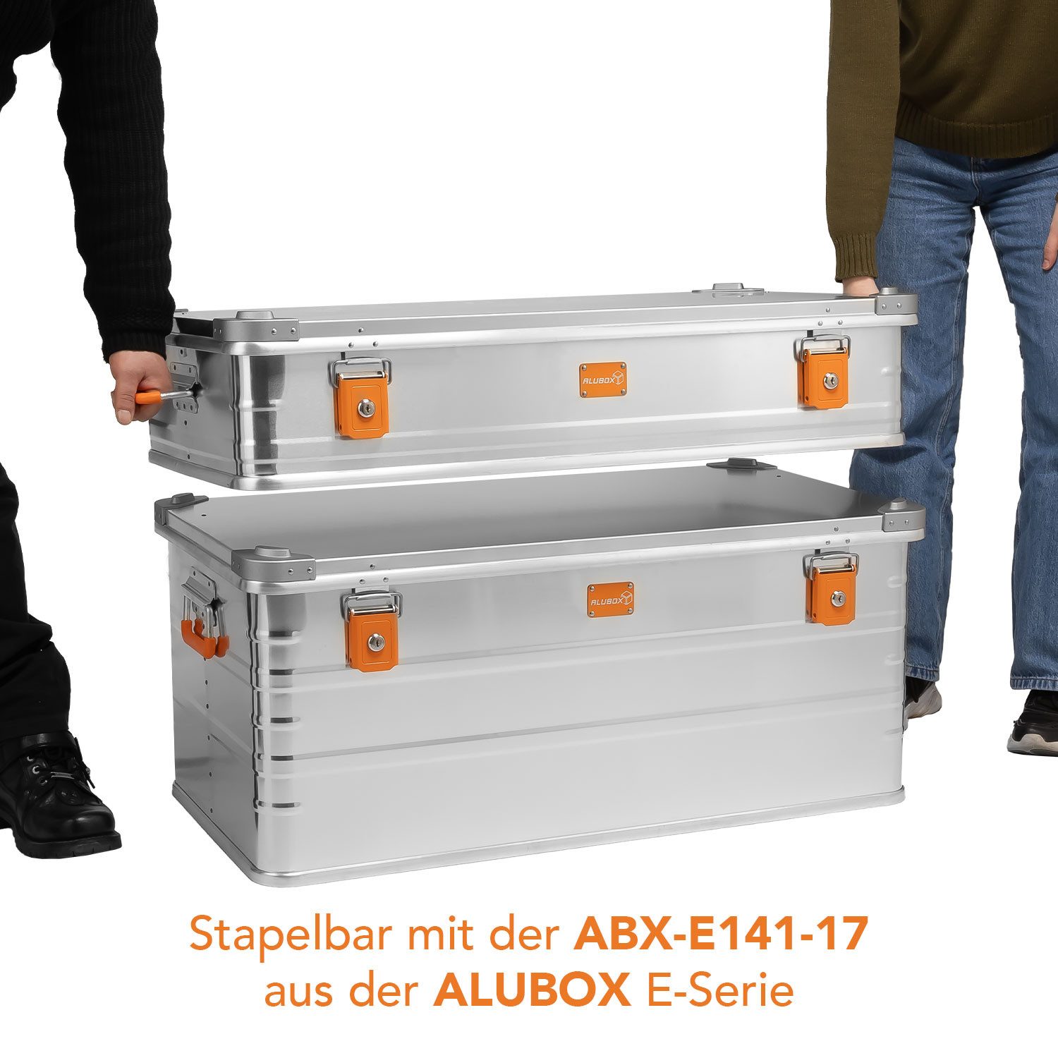 ALUBOX Aufbewahrungsbox Transportbox Alukiste inklusive Schlösser (stapelbar mit der 67 Liter Kiste), abschließbar - robuste Druckgussstapelecken - spritzwassergeschützt
