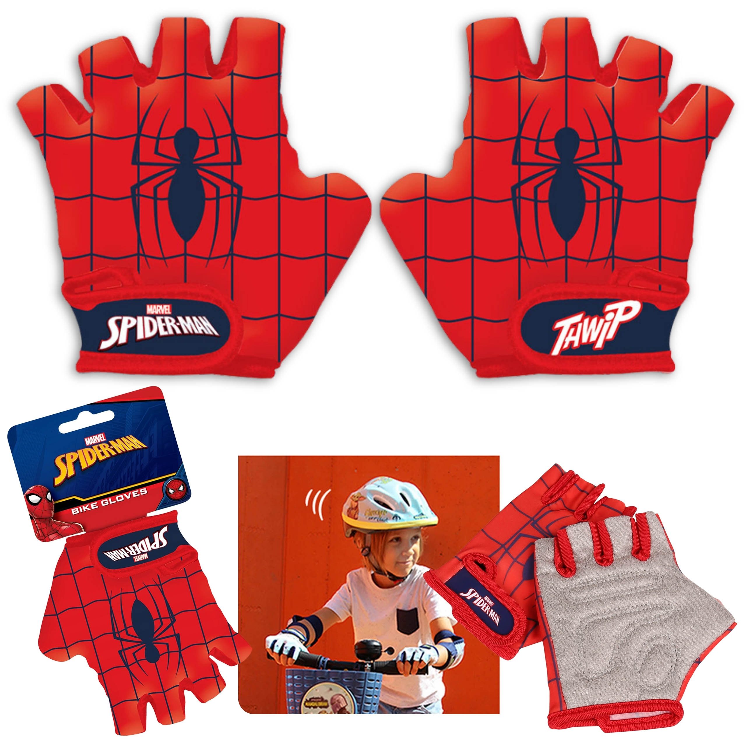 MARVEL Fahrradhandschuhe MARVEL Spider-Man Kinderradhandschuhe für Jungen, mit Klettverschluss