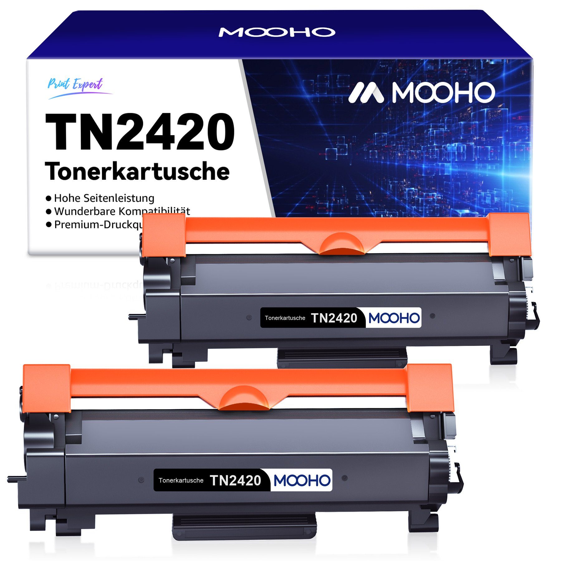 TN2420 tn2410 MFC-L27 schwarze 2x Tonerpatrone MOOHO Tonerpatrone für HL-L2310D DCP-L2510D TN-2420 Brother