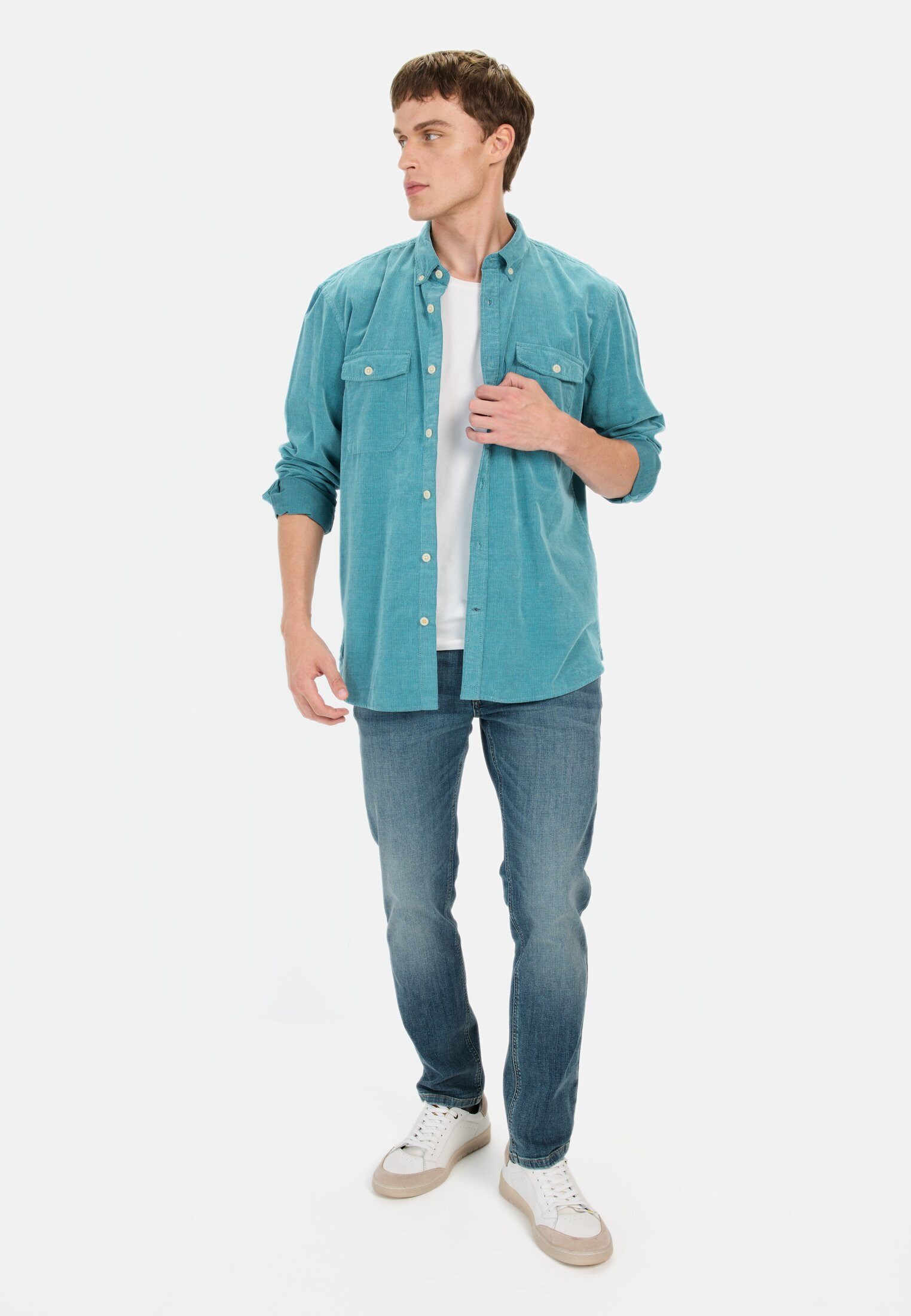 camel active Langarmhemd in Regular Fit aus Cord Langarm Button-Down