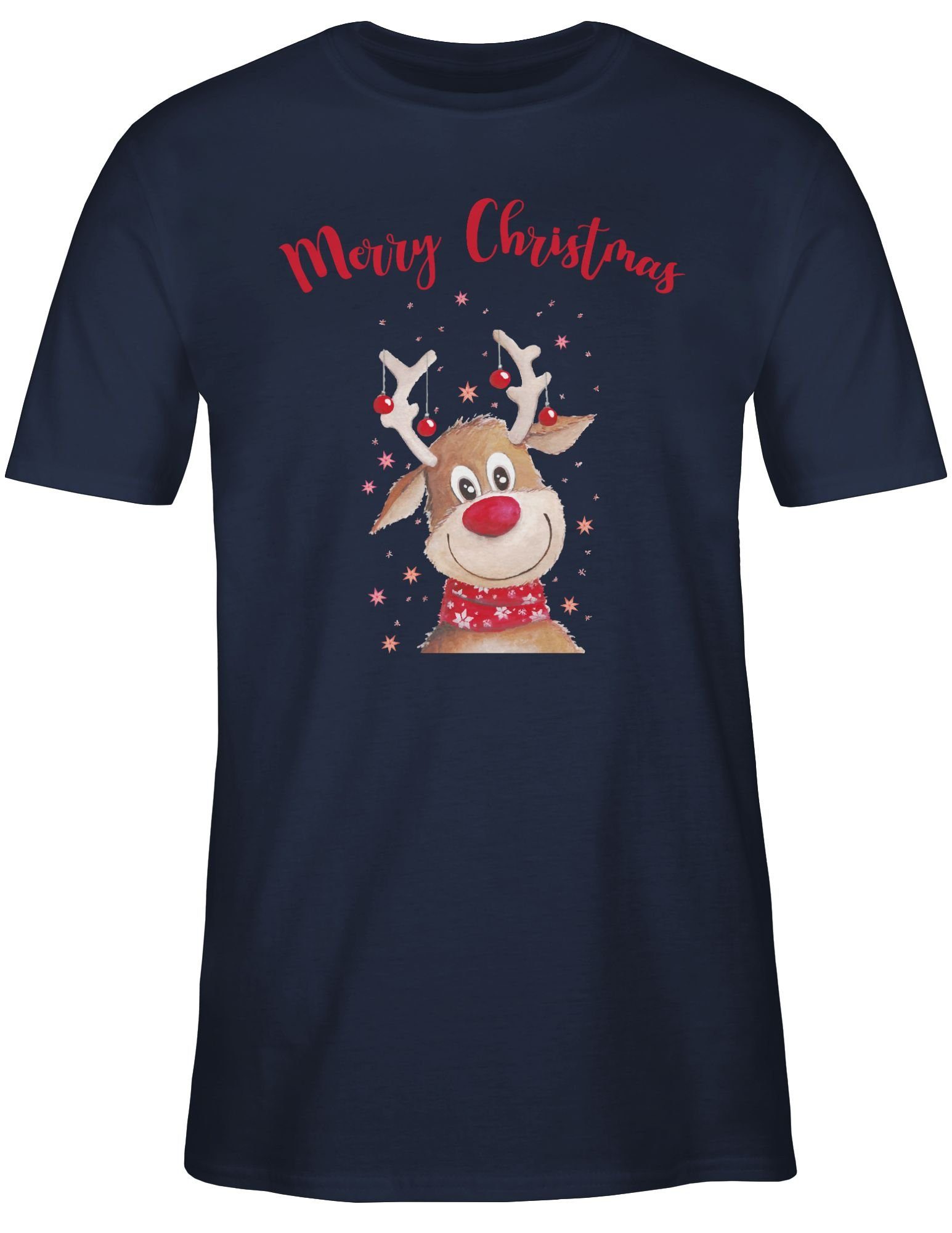 Rentier Christmas T-Shirt 02 Blau Merry Navy Weihachten Shirtracer Kleidung