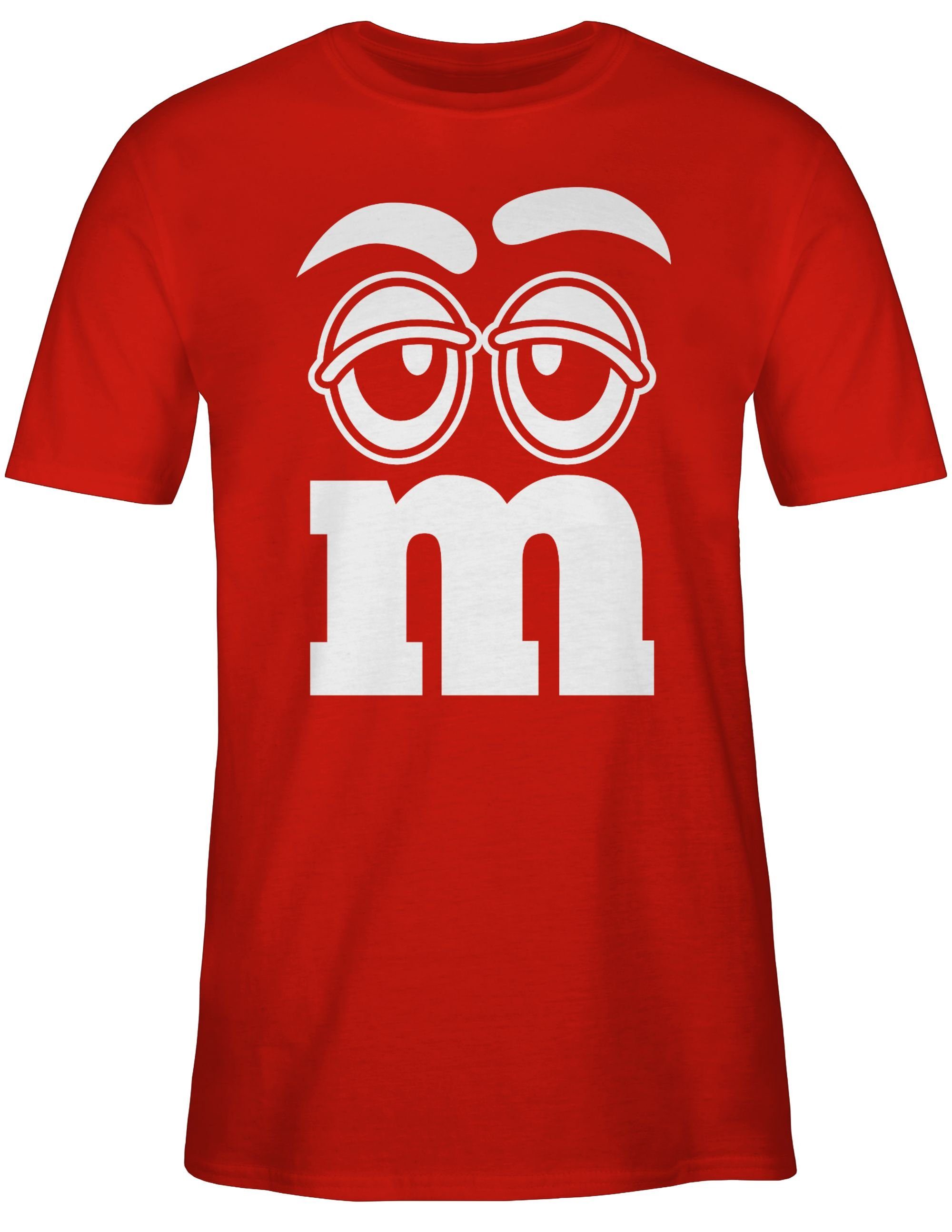Karneval T-Shirt M&M Gruppen Gesicht Fasching Faschingskostüm Shirtracer & 02 Aufdruck Rot